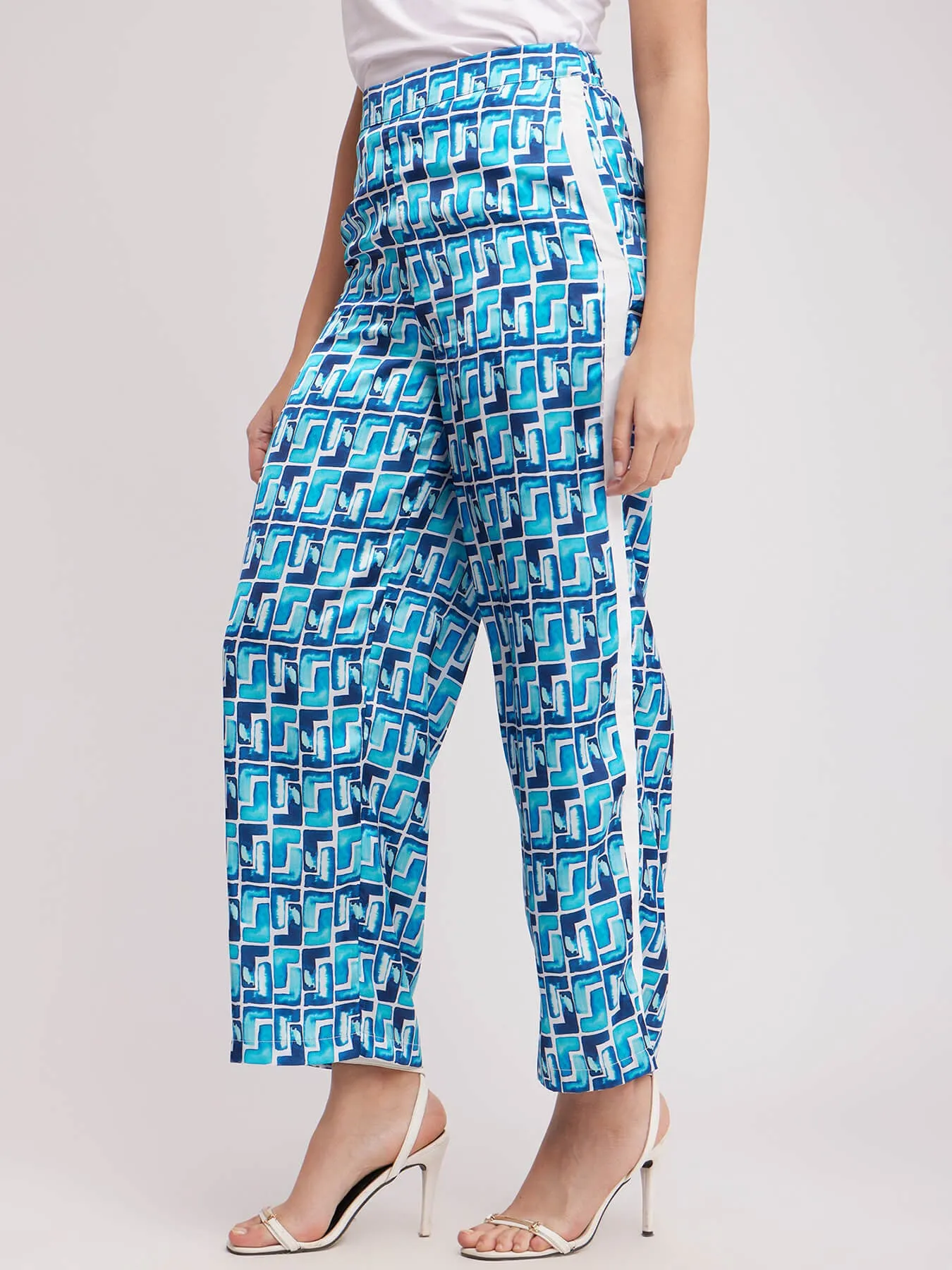 Geometric Print Satin Trousers