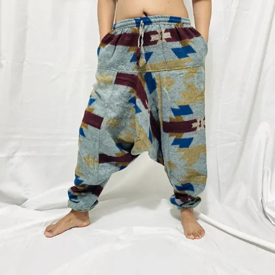 Handmade Multiprint Wool Pant, Wool Harem Pants from Nepal, Yoga Pants, Non Itchy Wool Pants for Winter, Warm Winter Pants, Winter Clothing