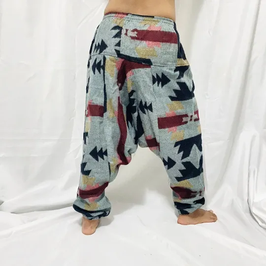 Handmade Multiprint Wool Pant, Wool Harem Pants from Nepal, Yoga Pants, Non Itchy Wool Pants for Winter, Warm Winter Pants, Winter Clothing