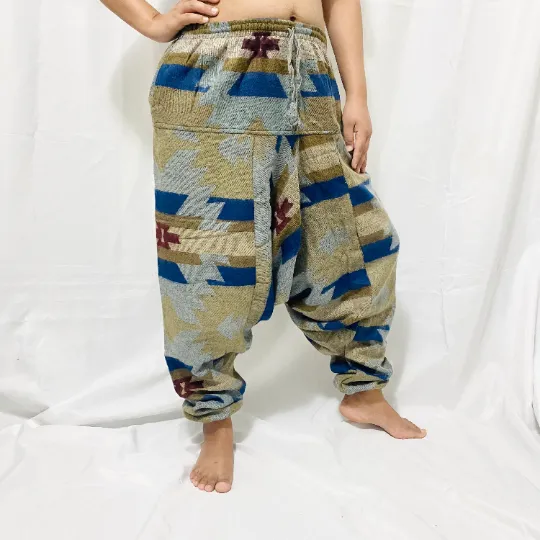 Handmade Multiprint Wool Pant, Wool Harem Pants from Nepal, Yoga Pants, Non Itchy Wool Pants for Winter, Warm Winter Pants, Winter Clothing