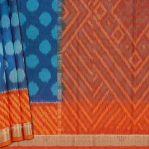 Handwoven Blue with Orange Silk Cotton Saree - 1695T007858DSC