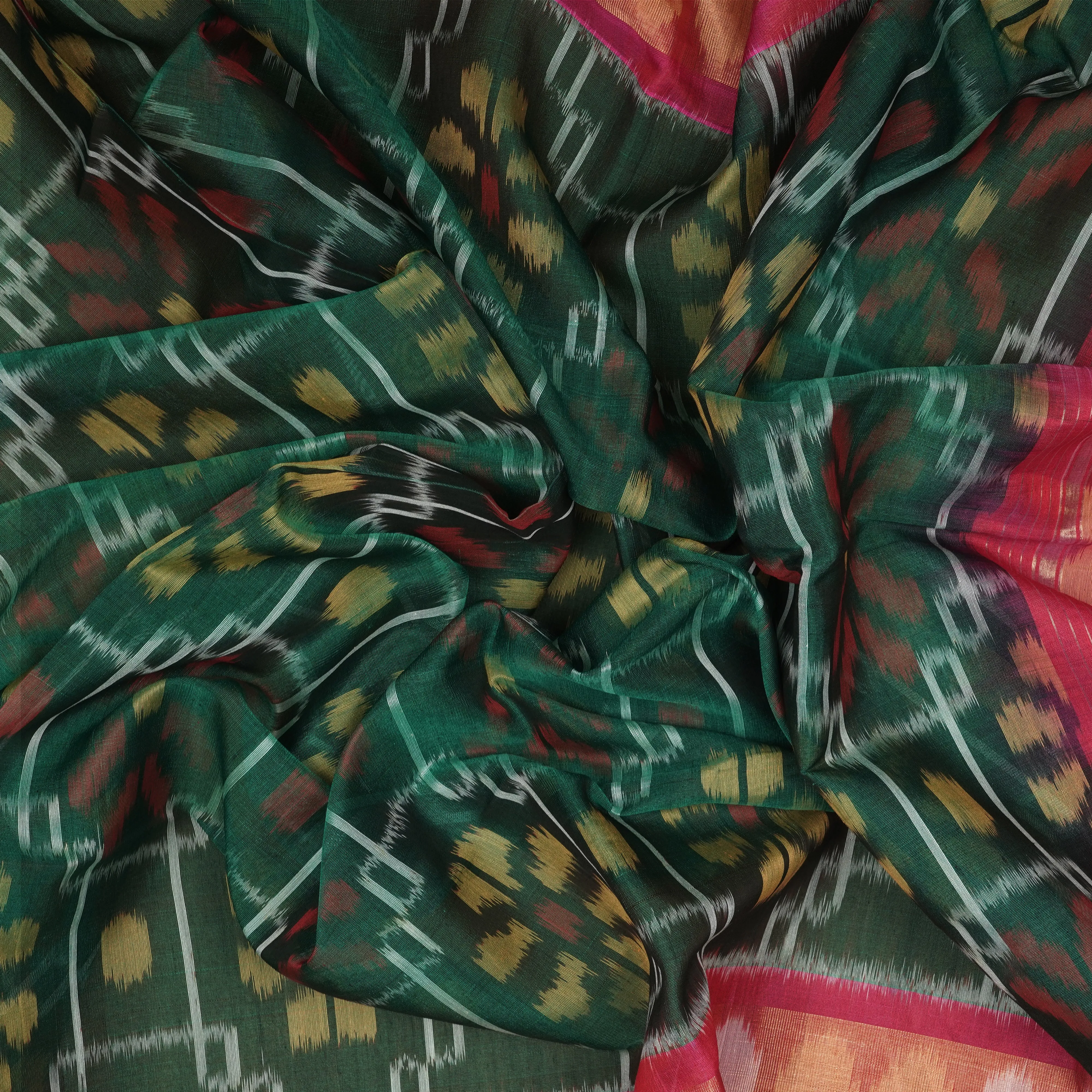 Handwoven Green with Pink Silk Cotton Saree - 2168T010127DSC