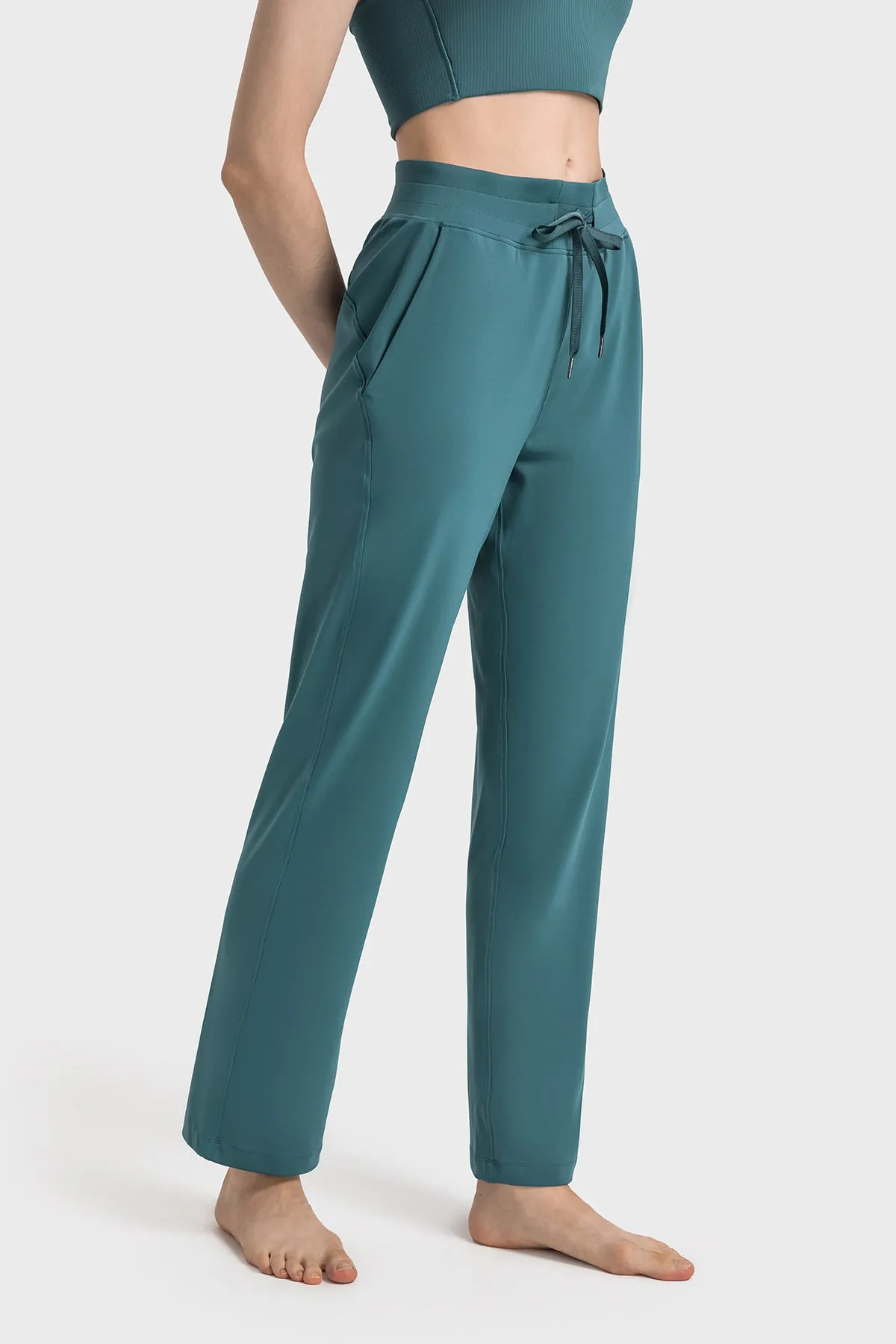 High-Waisted Straight-Leg Casual Trousers