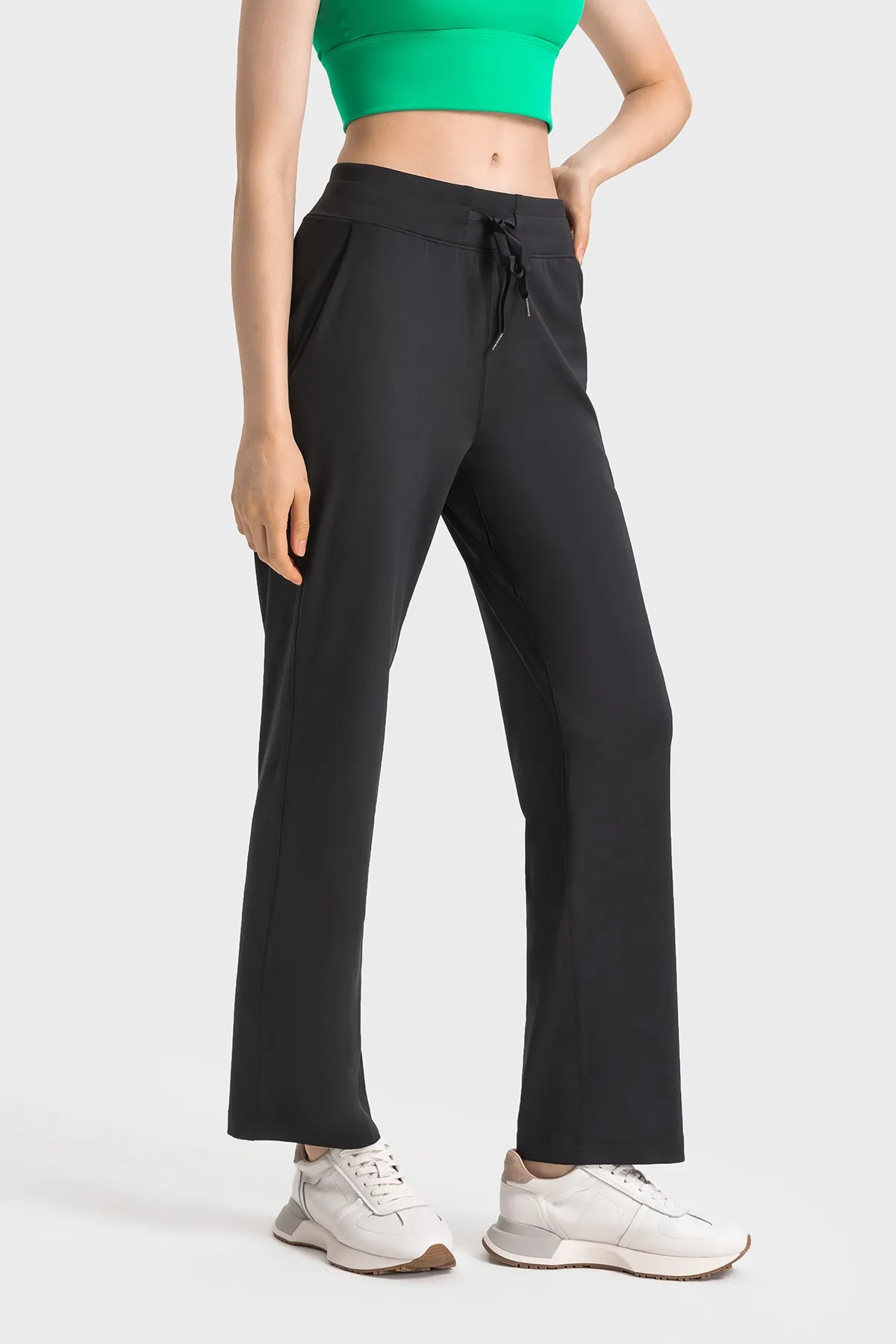 High-Waisted Straight-Leg Casual Trousers