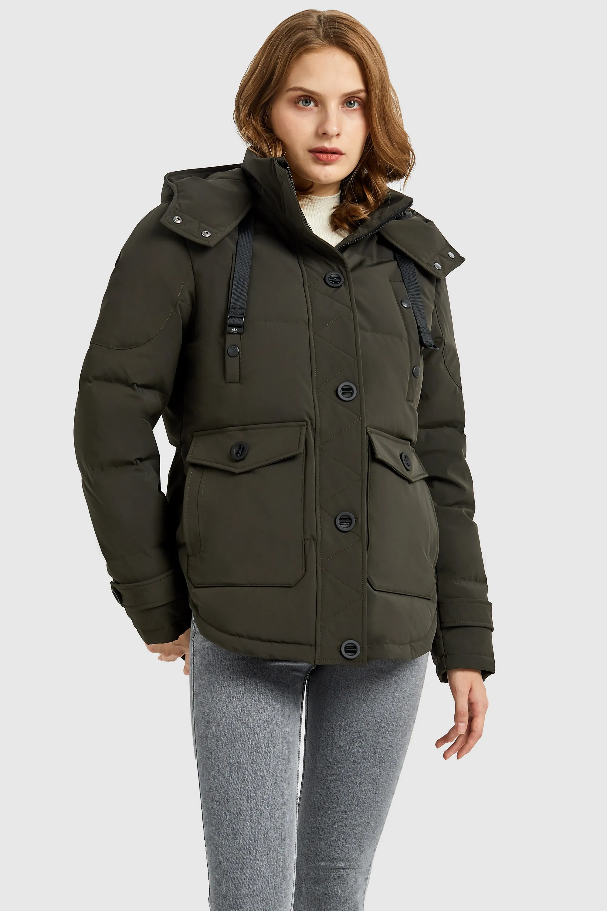 Hooded Down Jacket with Pockets