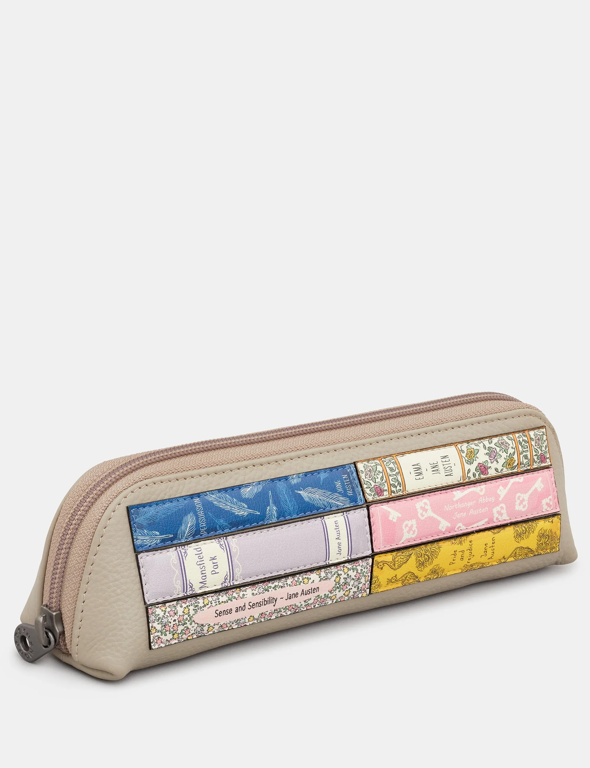 Jane Austen Bookworm Warm Grey Leather Pencil Case