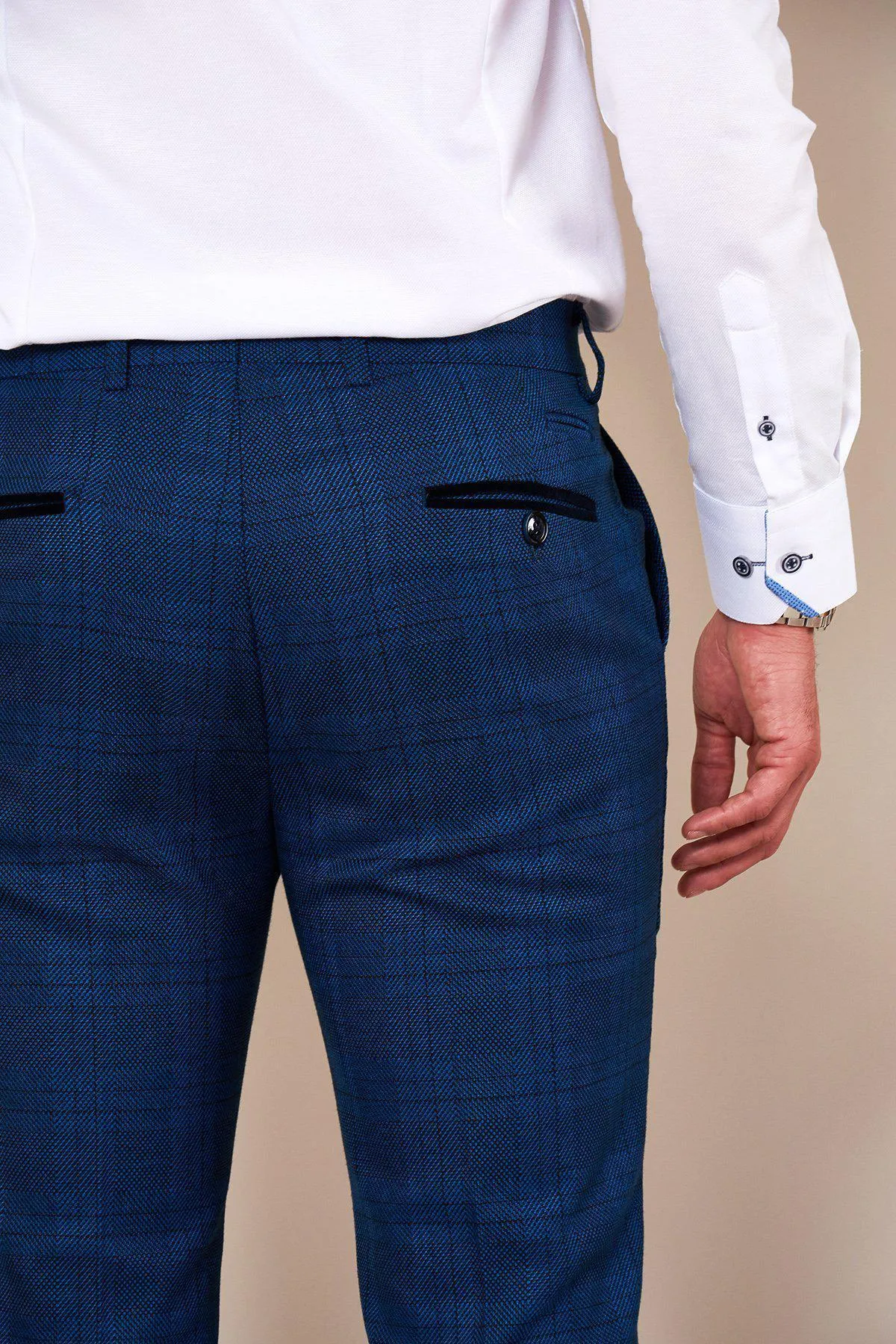 JERRY - Skinny Fit Blue Check Trousers