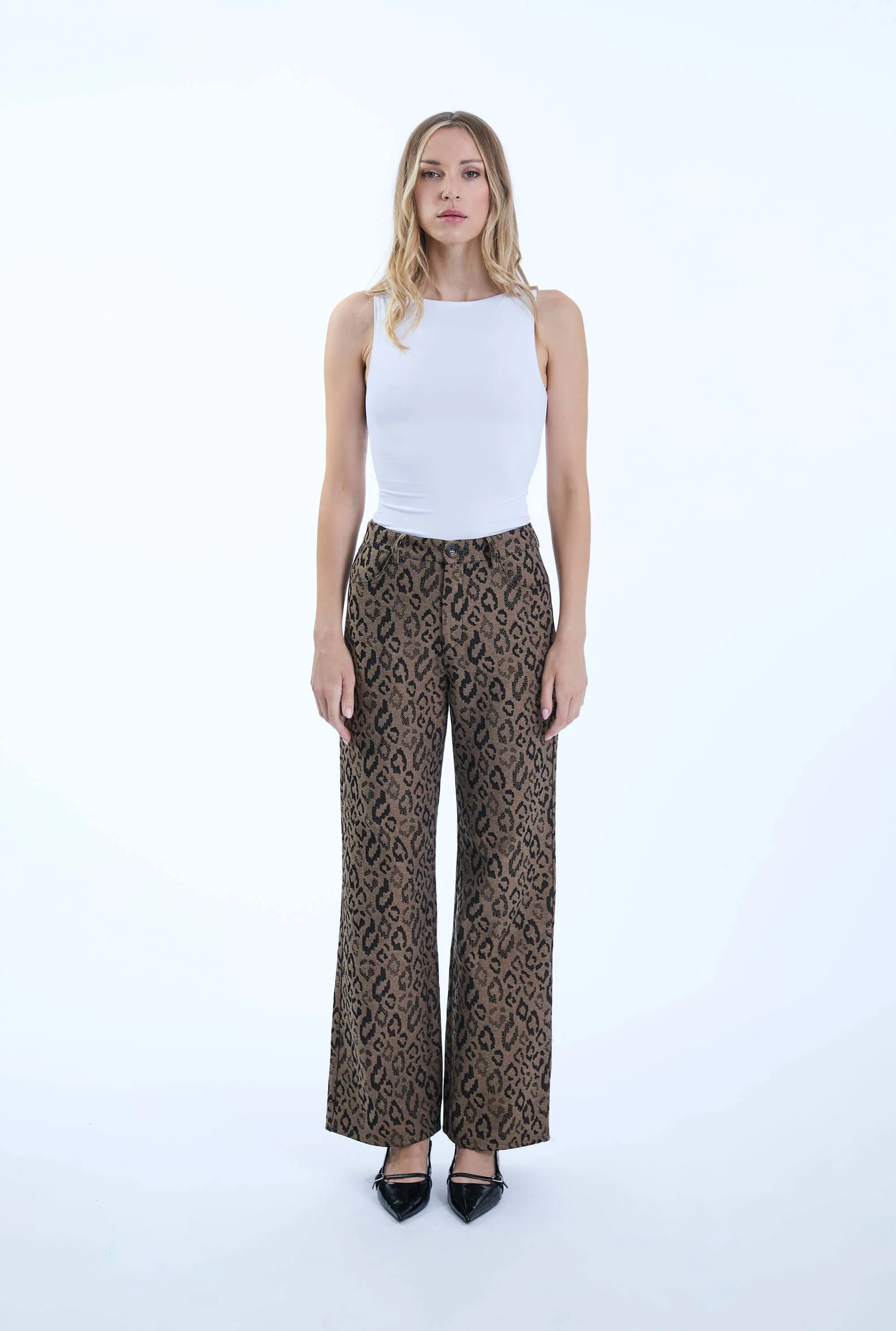 Leopard Print Detail Trousers