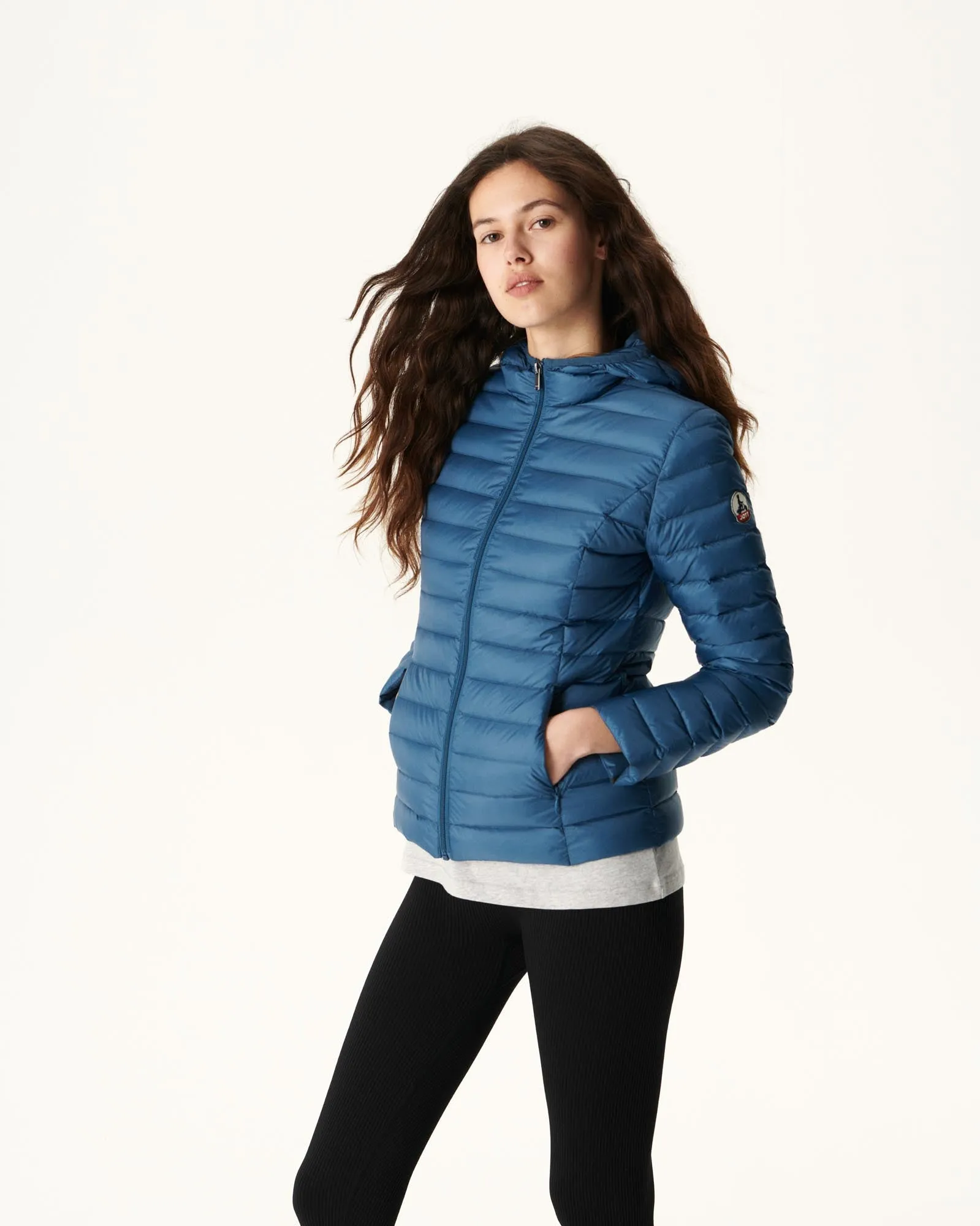 Lightweight hooded down jacket Blue jeans Cloe