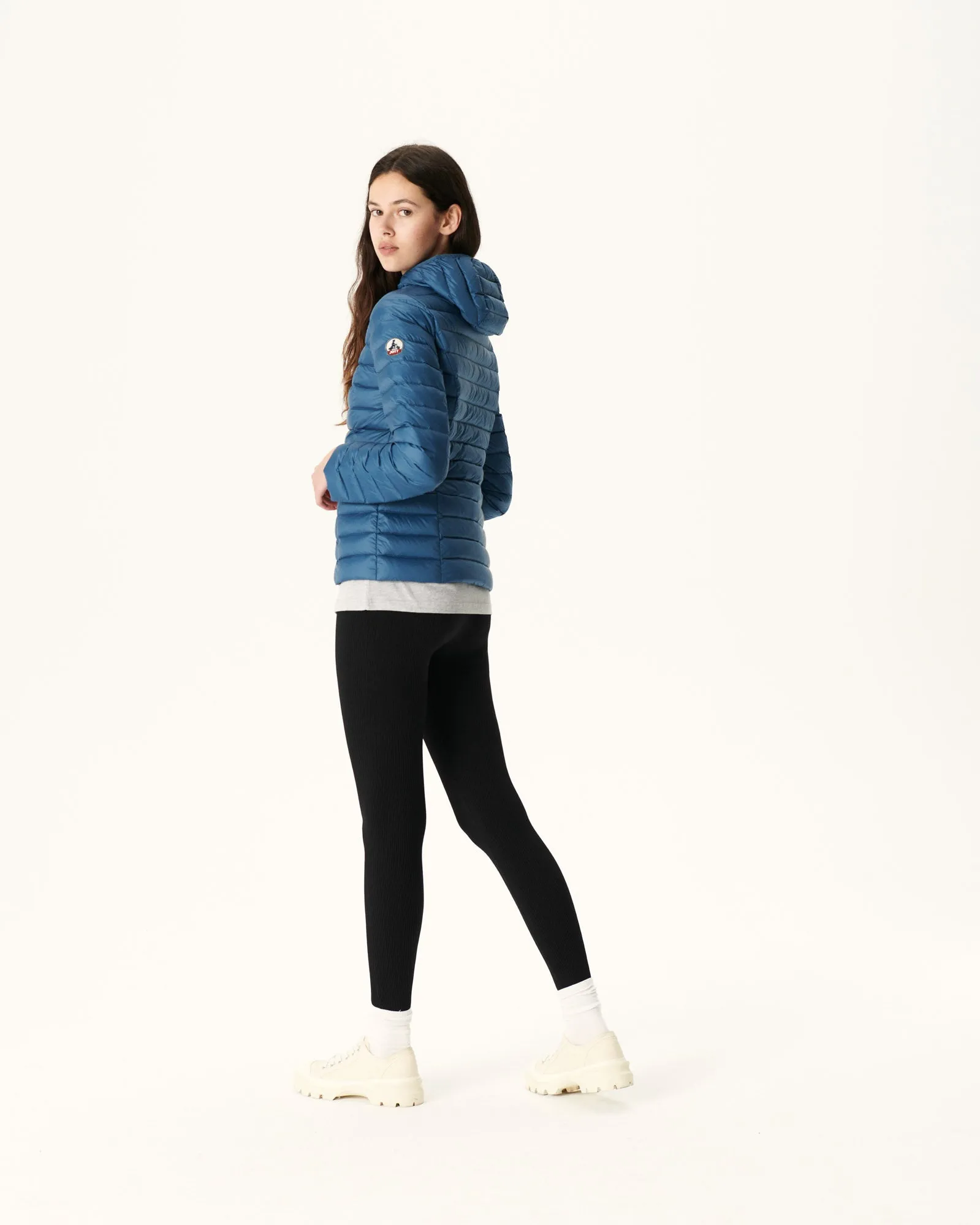 Lightweight hooded down jacket Blue jeans Cloe