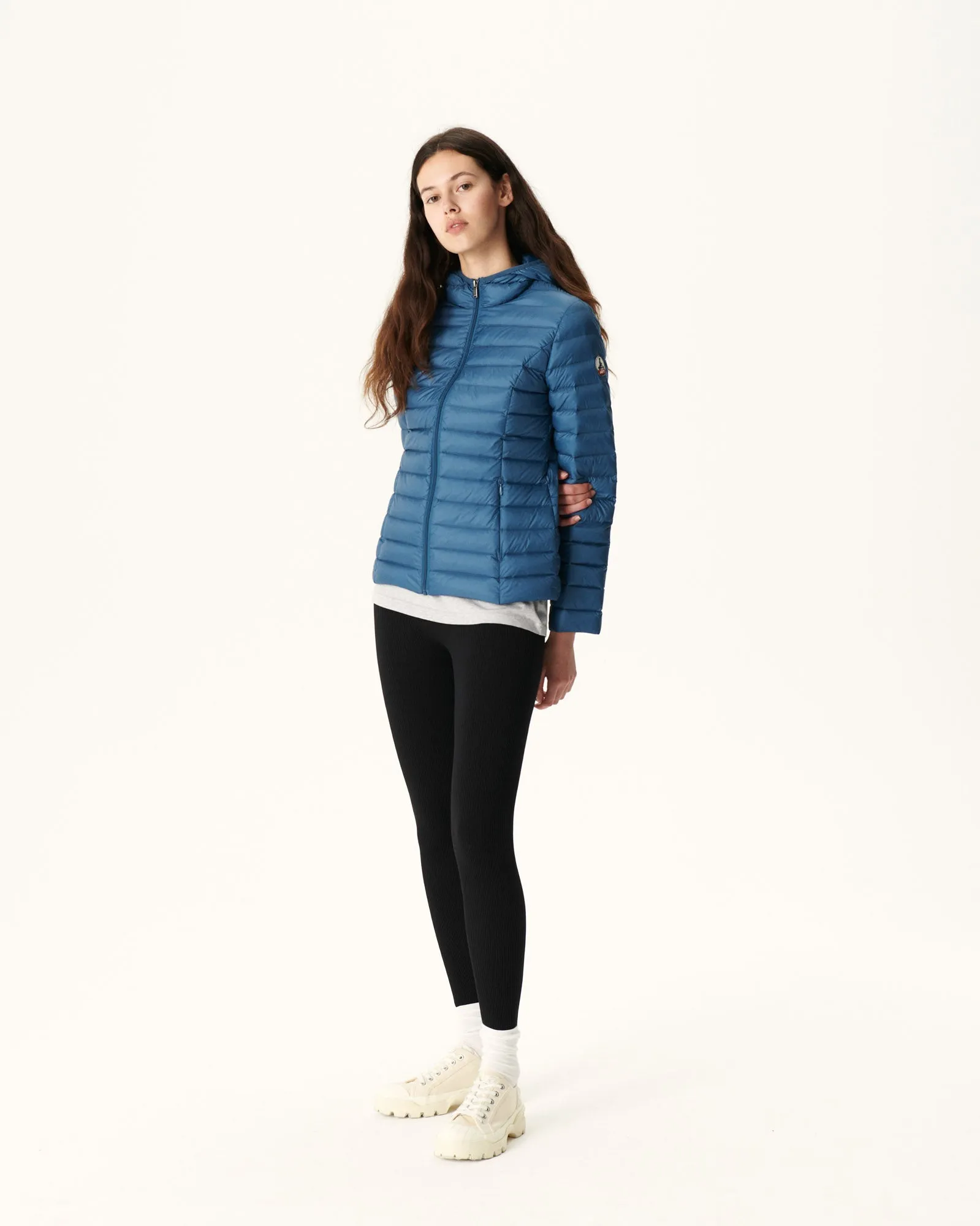 Lightweight hooded down jacket Blue jeans Cloe