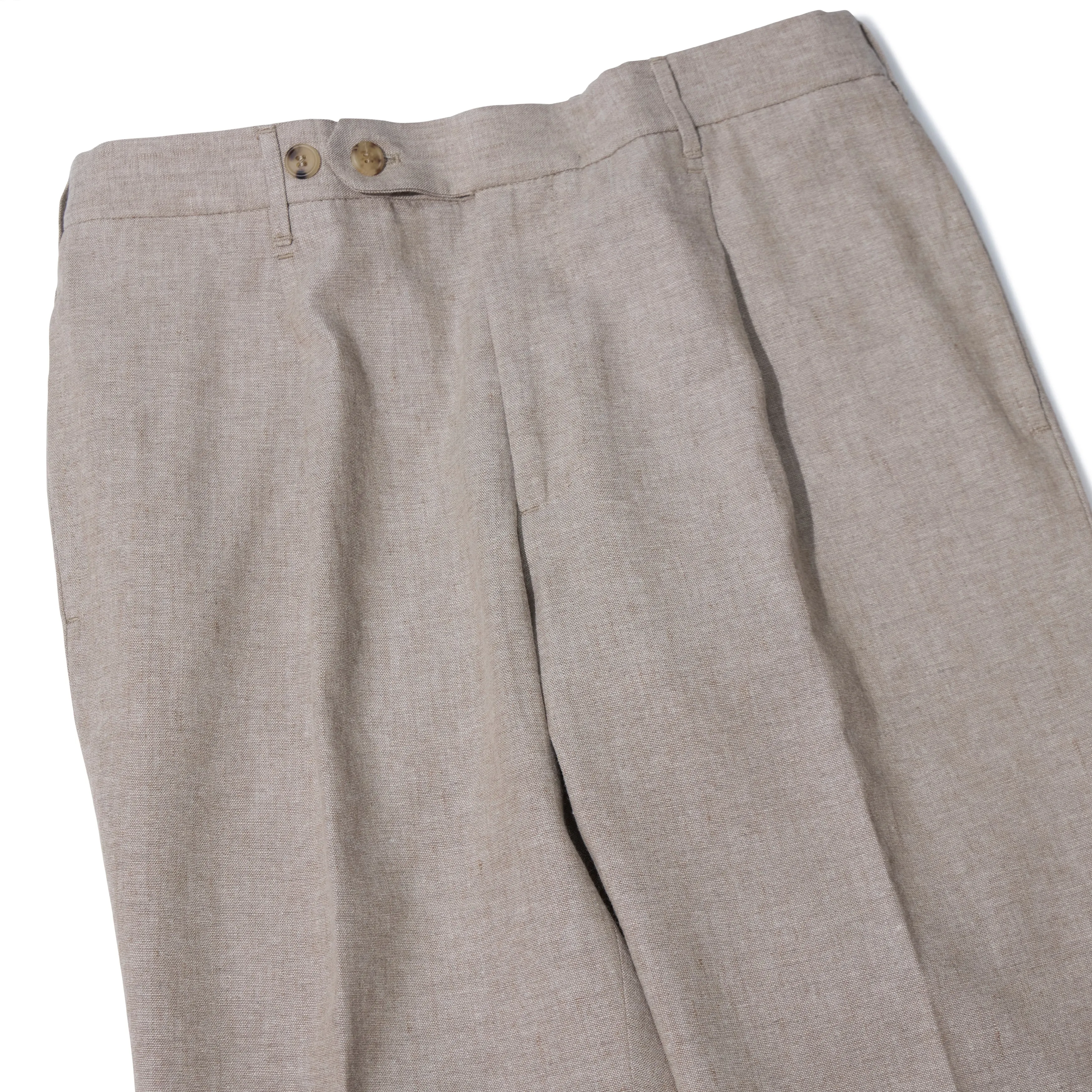 Linen/Cotton Elastic Waist Single-pleat Trousers