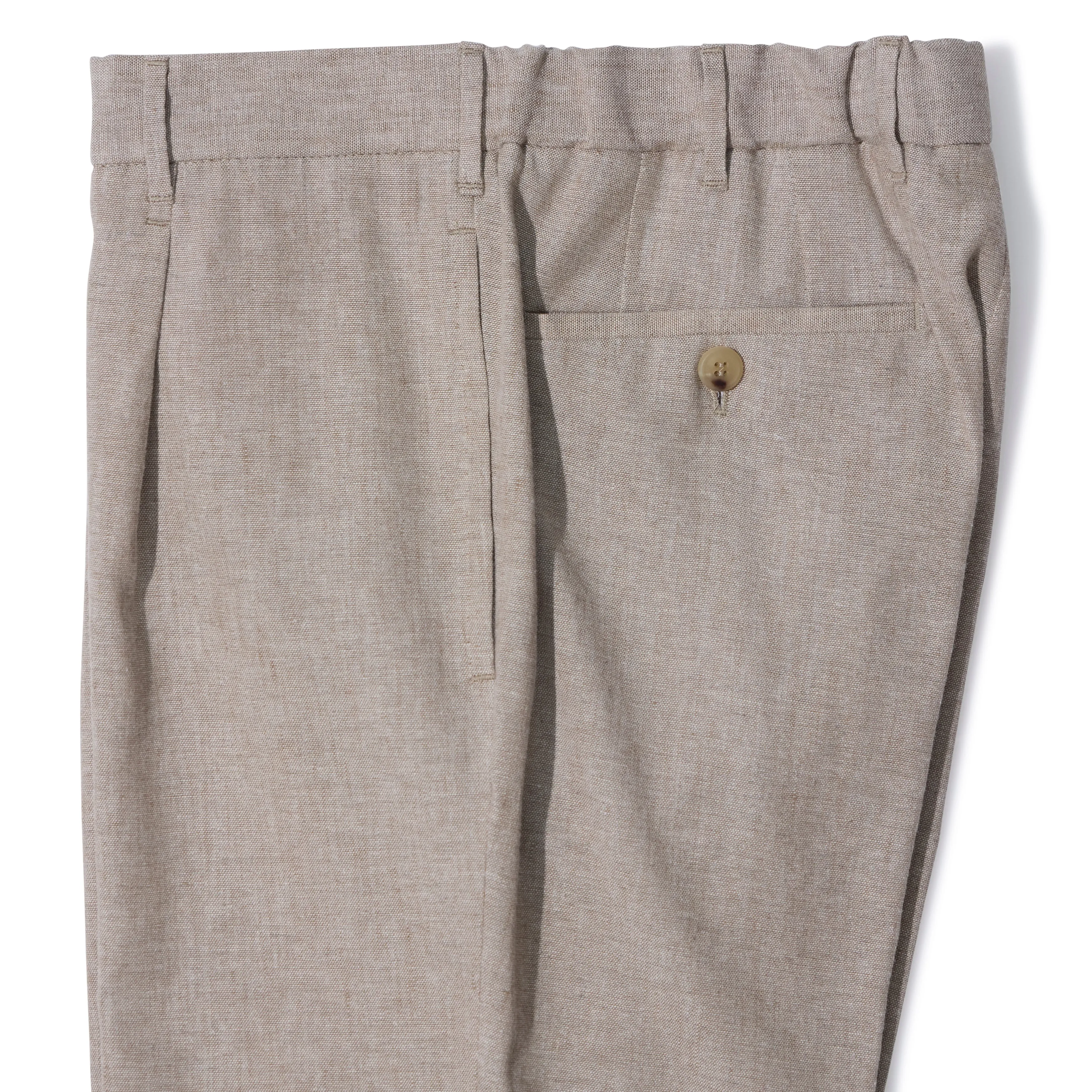 Linen/Cotton Elastic Waist Single-pleat Trousers