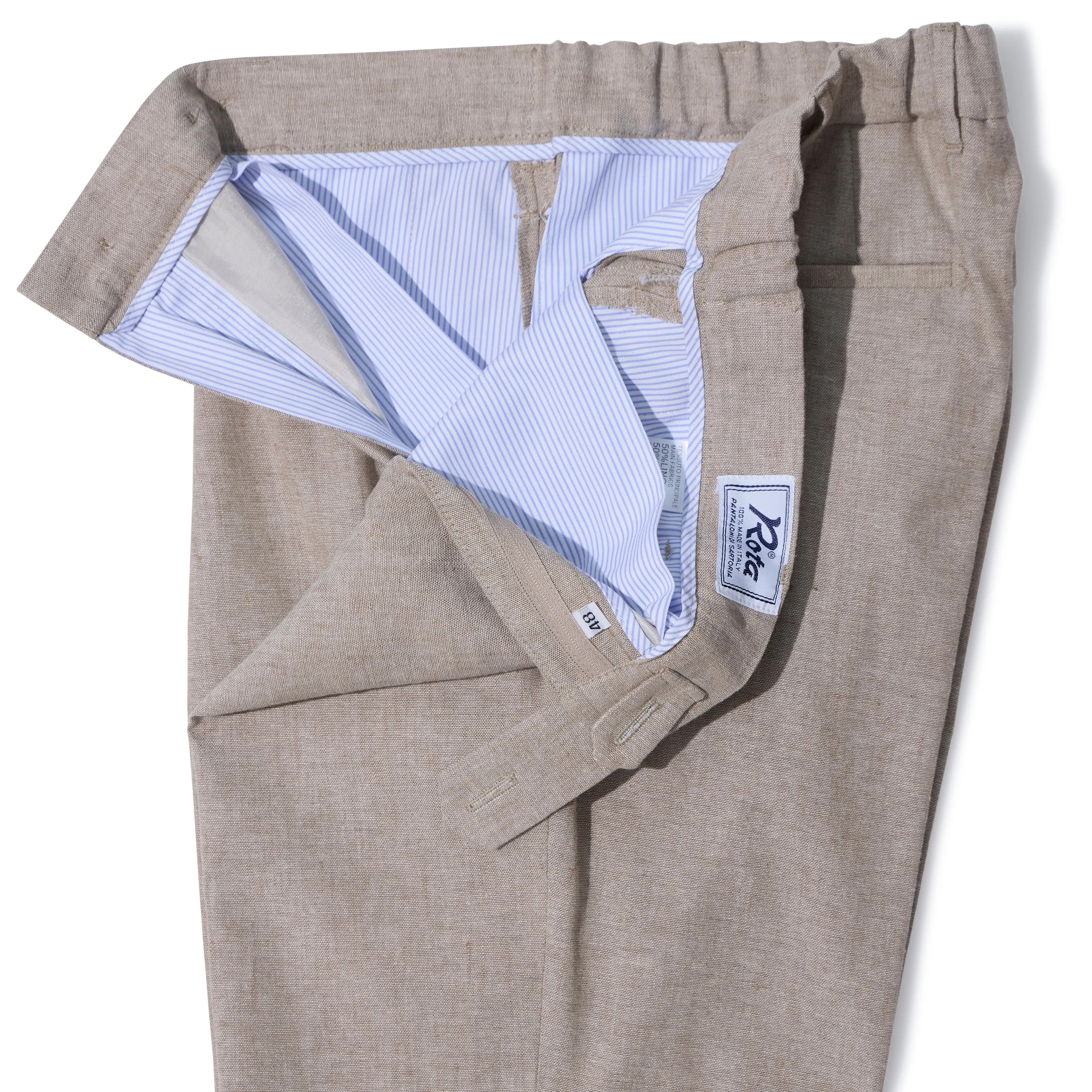 Linen/Cotton Elastic Waist Single-pleat Trousers