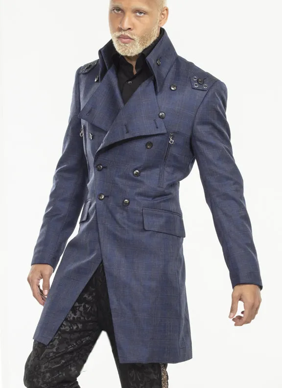 Long Coat Men, plaid navy