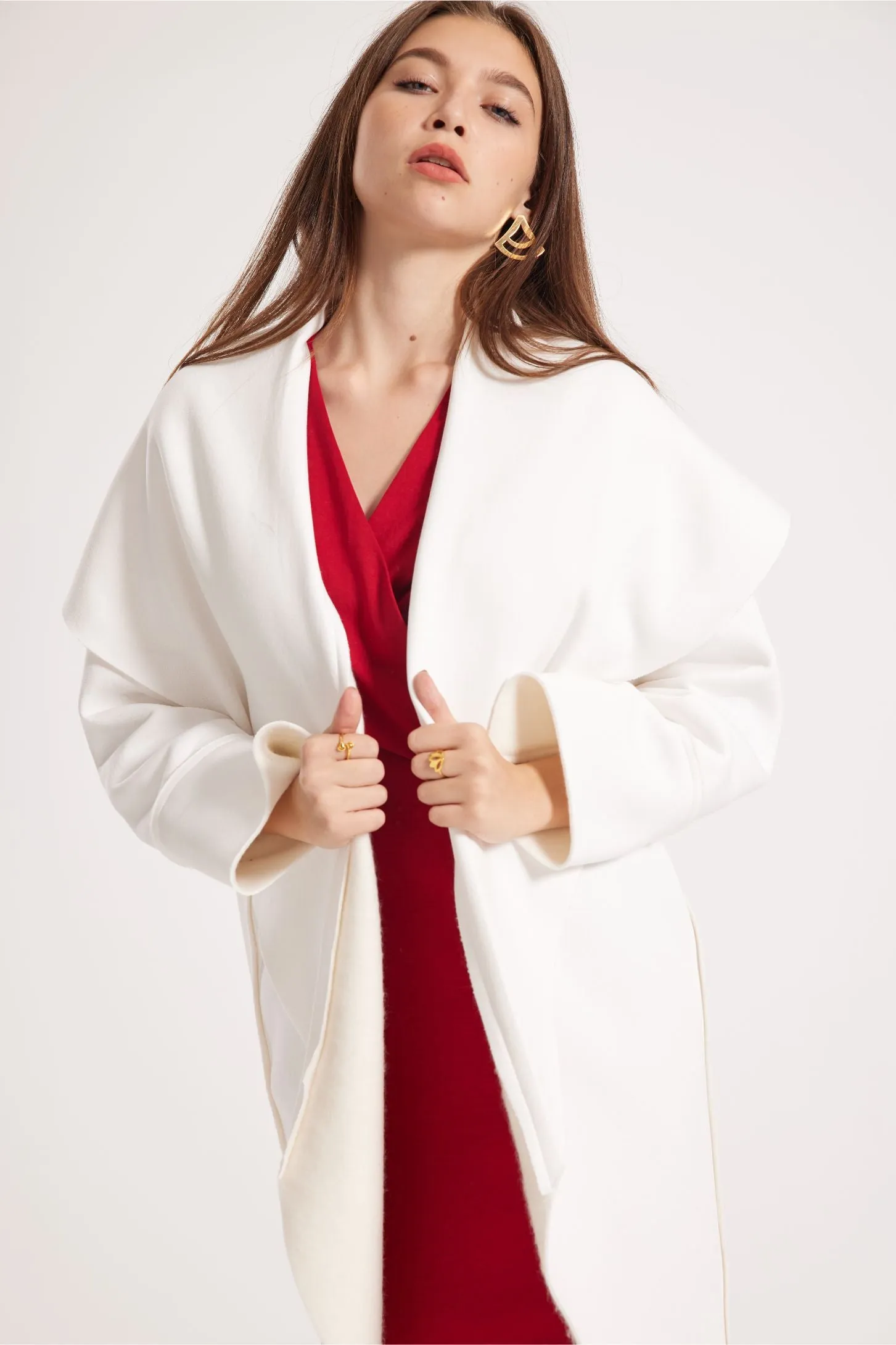 LONGLINE MELTON COAT - WHITE