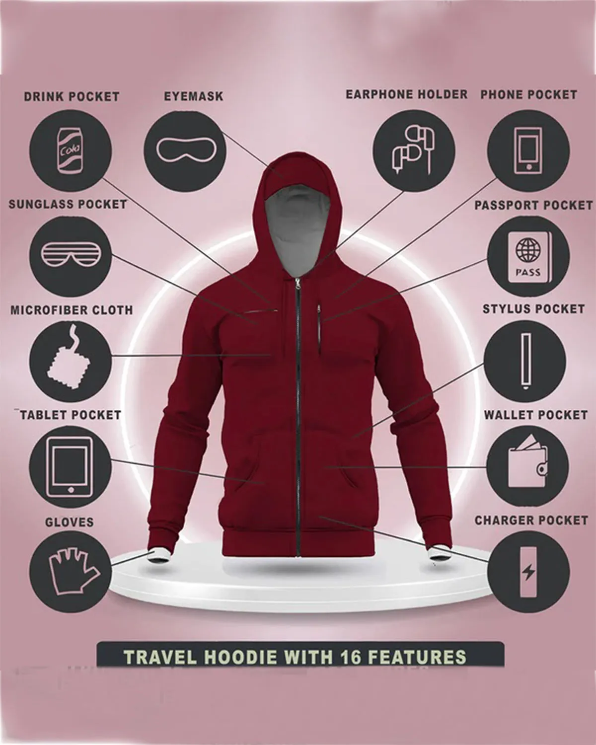 Maroon Unisex Travel Jacket