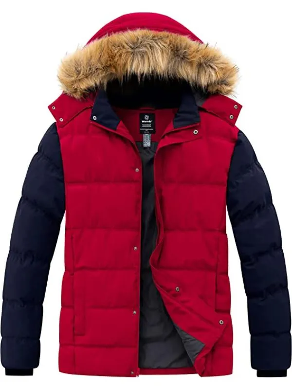 Men's Big & Tall Warm Winter Coat Plus Size Puffer Jacket with Removable Fur Hood Recycled Fabric