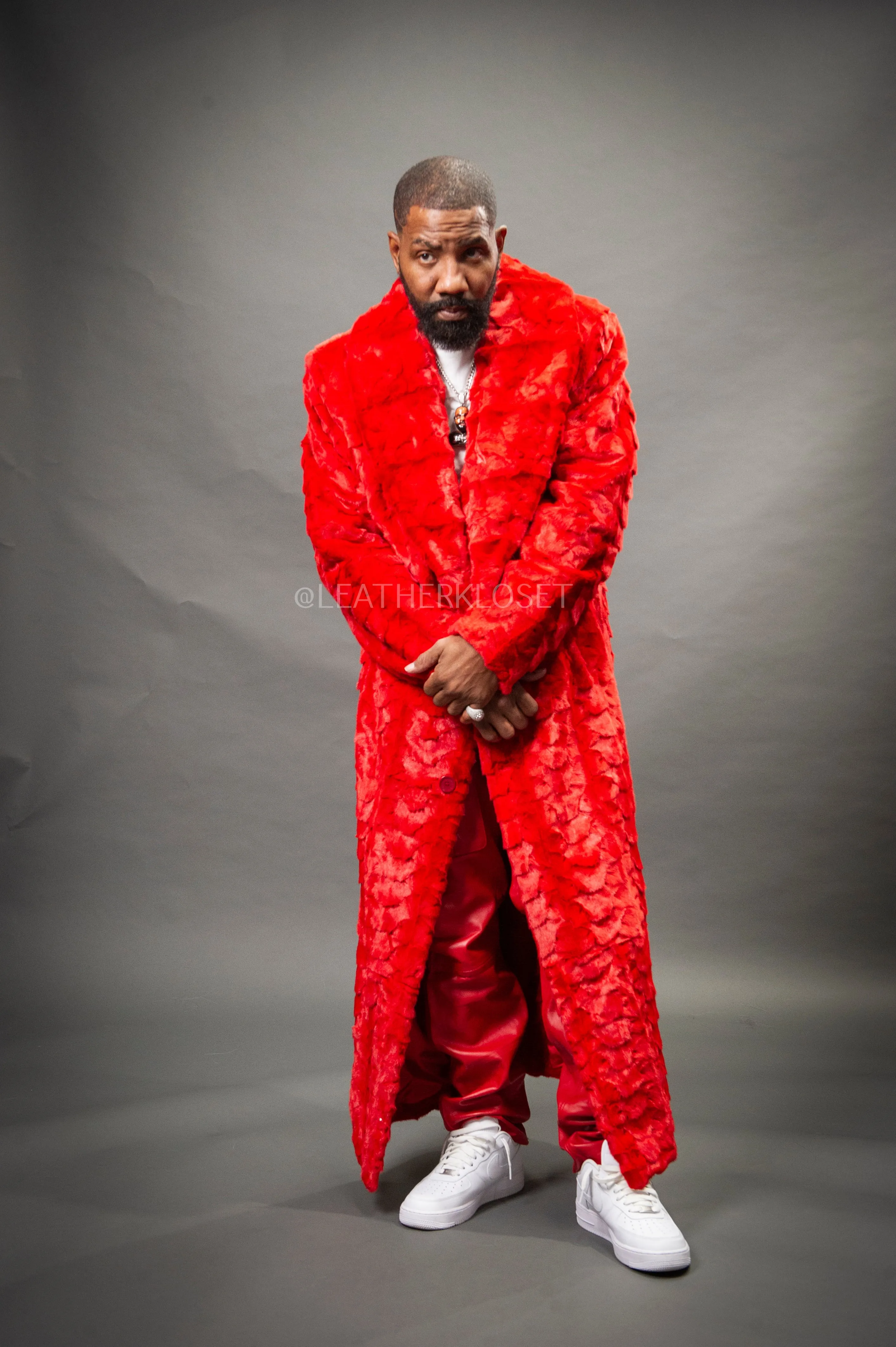 Men's Mink Full Length Trench [Red]