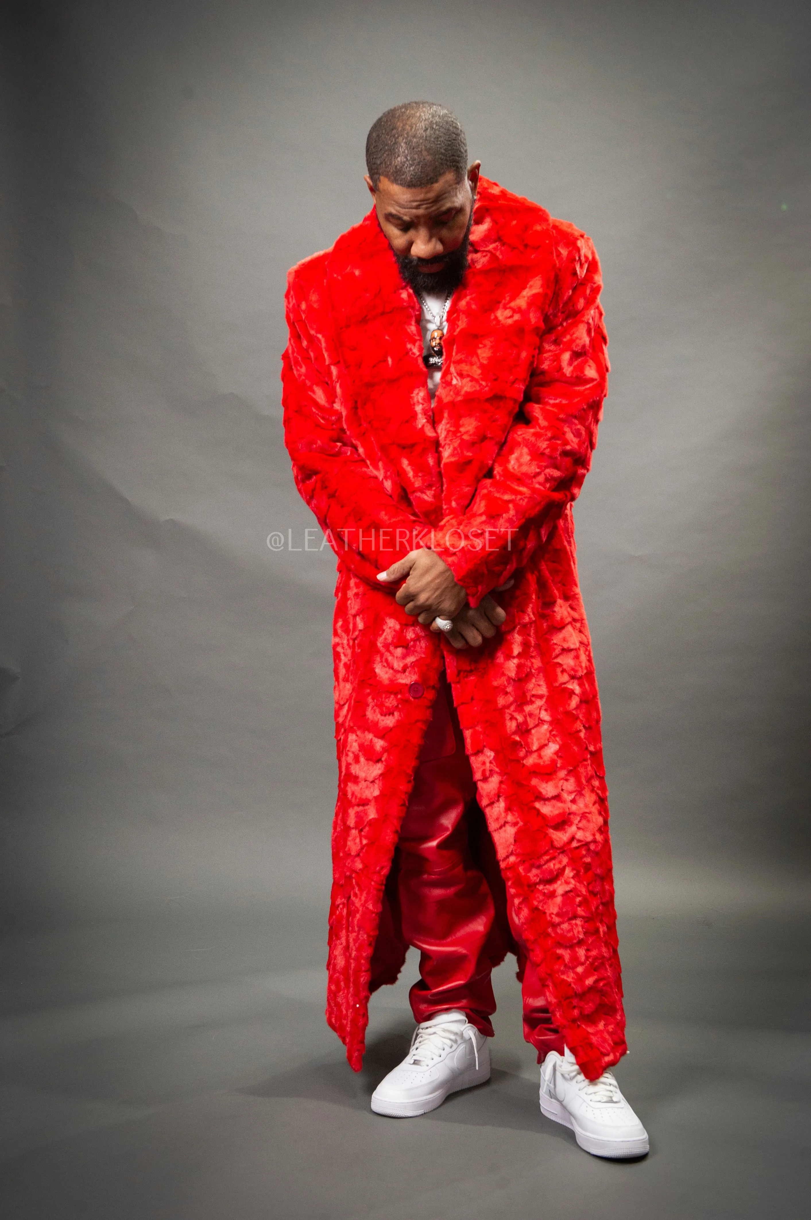 Men's Mink Full Length Trench [Red]