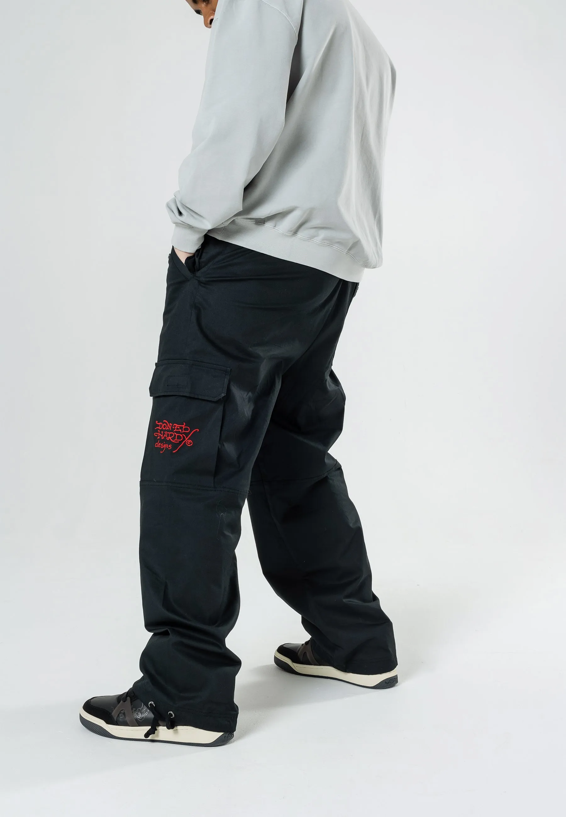 Mens Roar Tiger Cargo Pants Trousers - Black