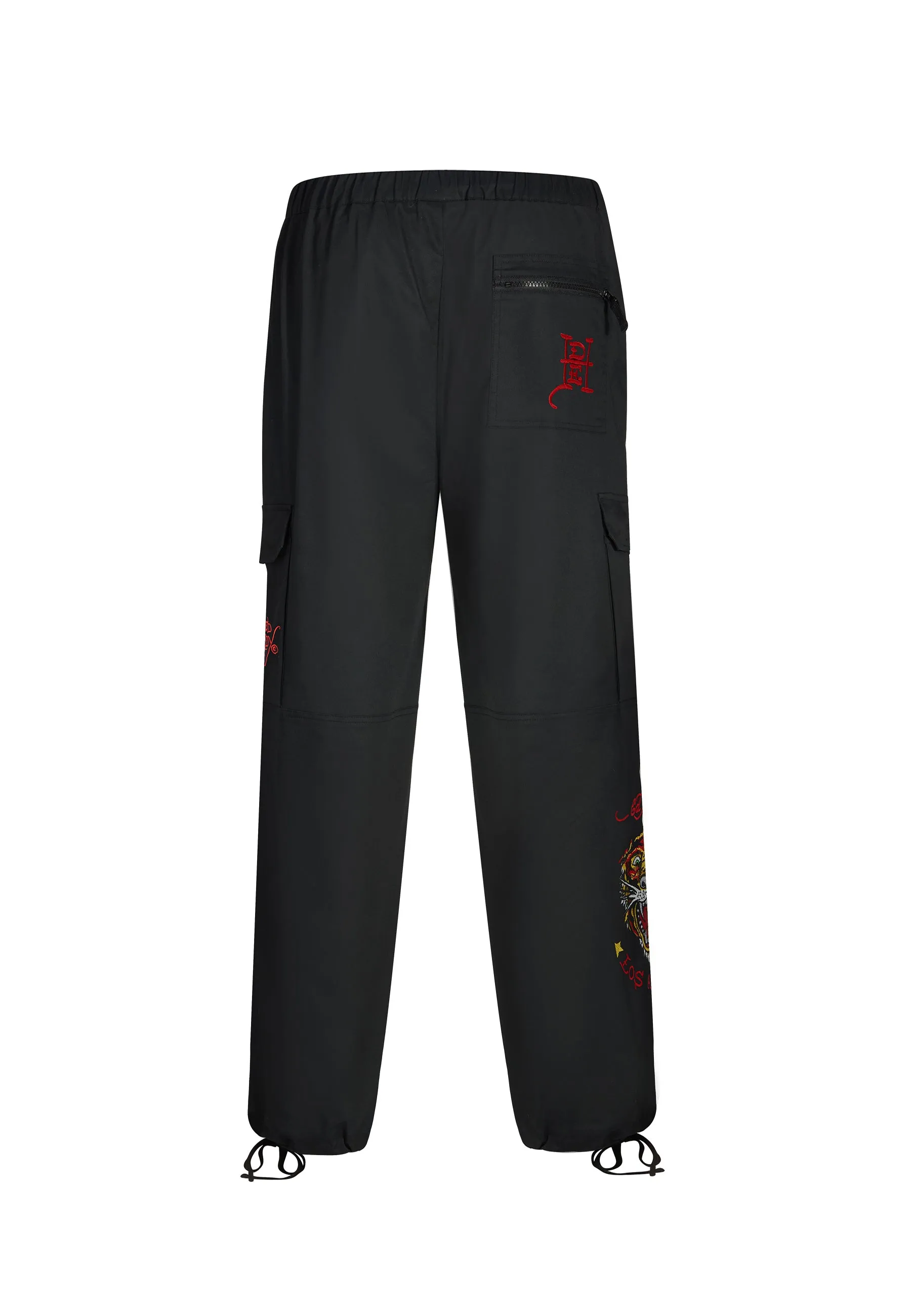 Mens Roar Tiger Cargo Pants Trousers - Black