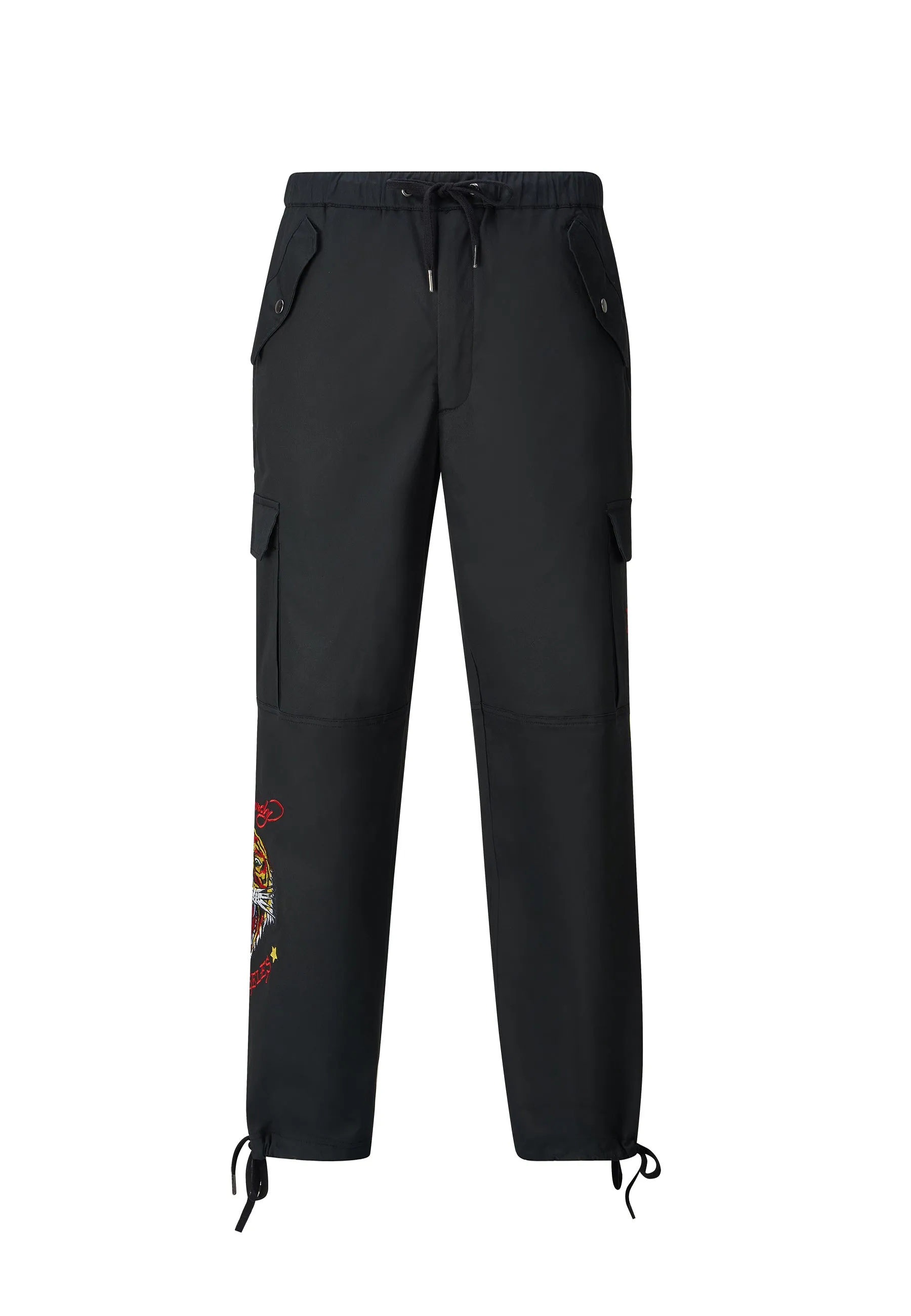 Mens Roar Tiger Cargo Pants Trousers - Black