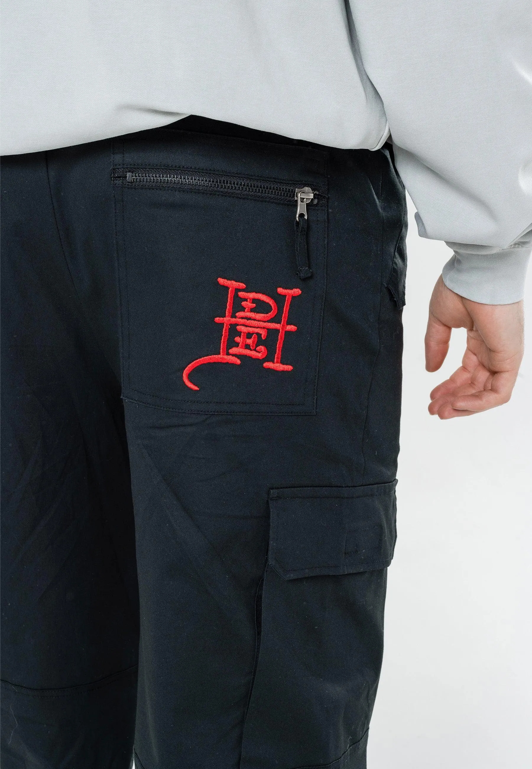 Mens Roar Tiger Cargo Pants Trousers - Black