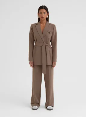 Mocha Brown Belted Wide Leg Trousers – Jessica