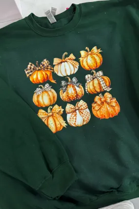 Multi Fall Pumpkins Graphic Crewneck Sweater, Forest Green