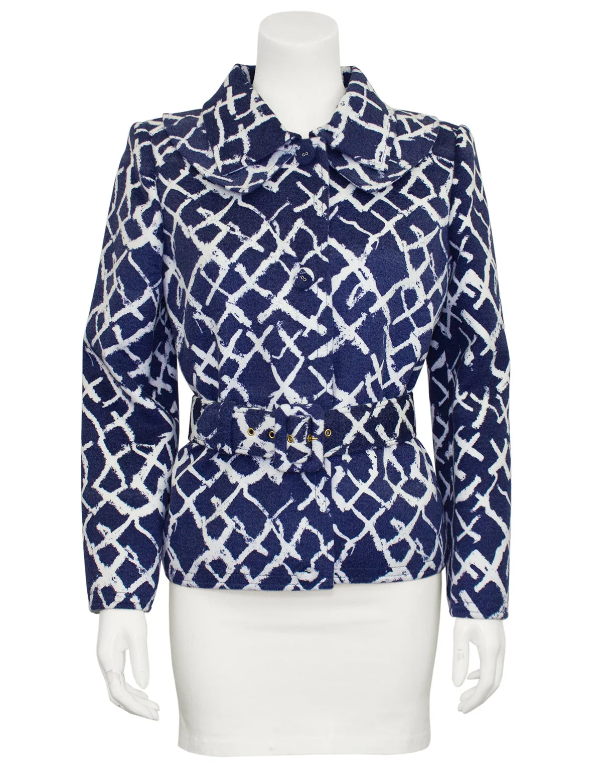 Navy Blue and White Belted Jacket