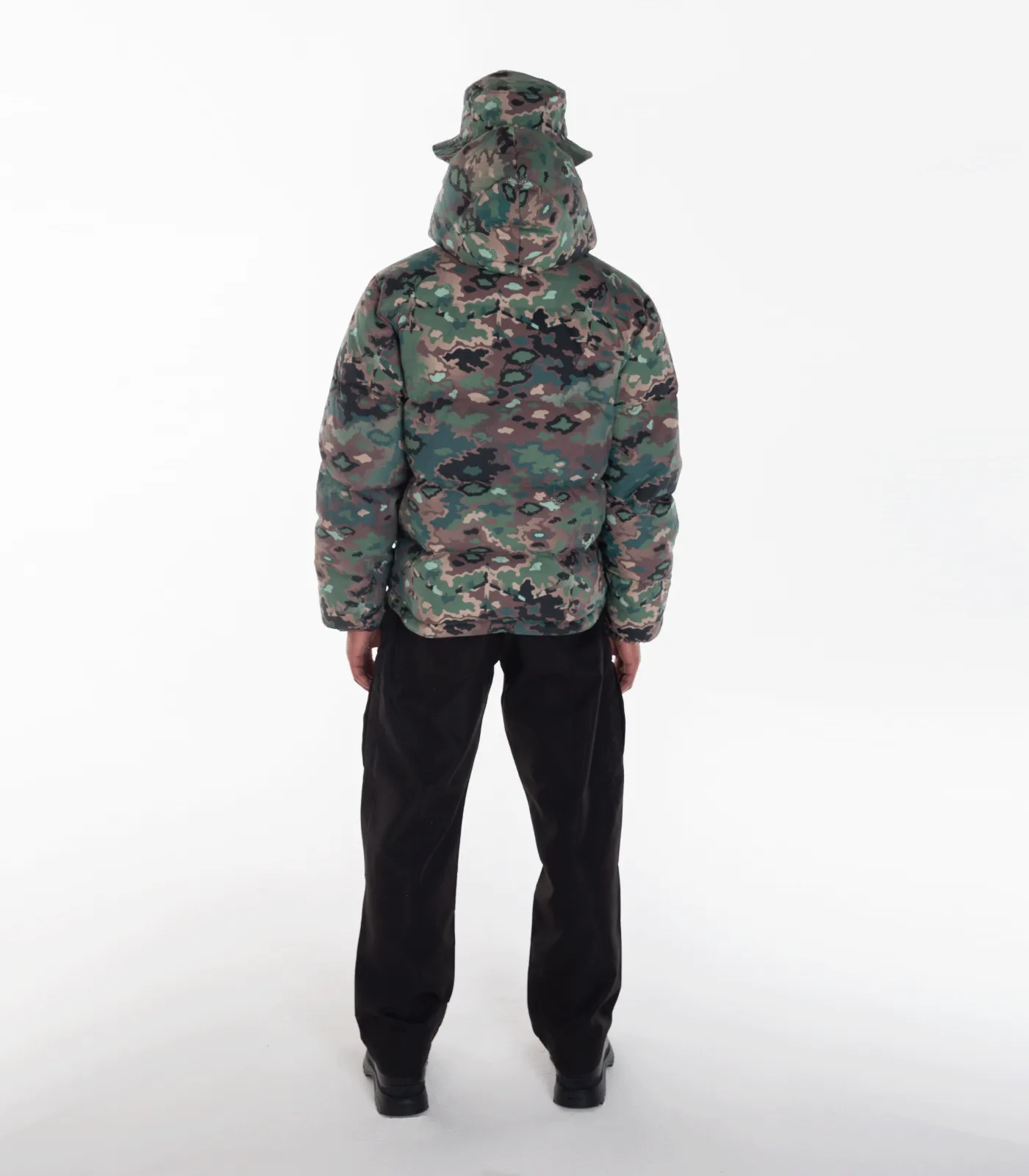 NOTHING CAMO DOWN FILLED HOODED JACKET - GREEN