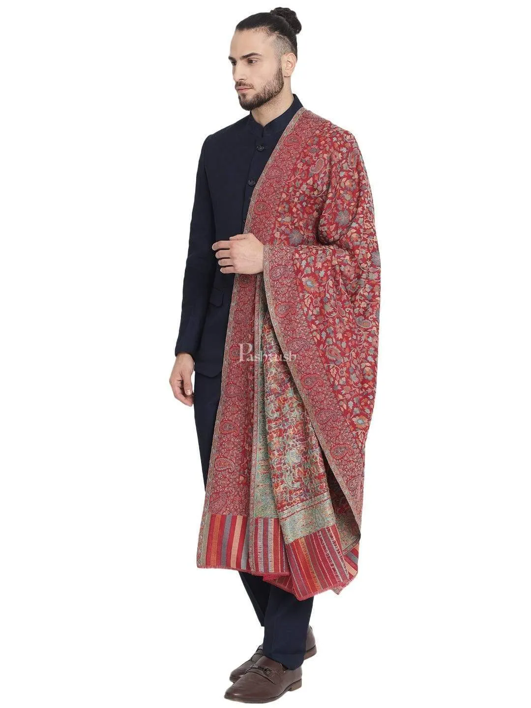 Pashtush Mens Fine Wool Ethnic Weave Stole, Soft And Warm