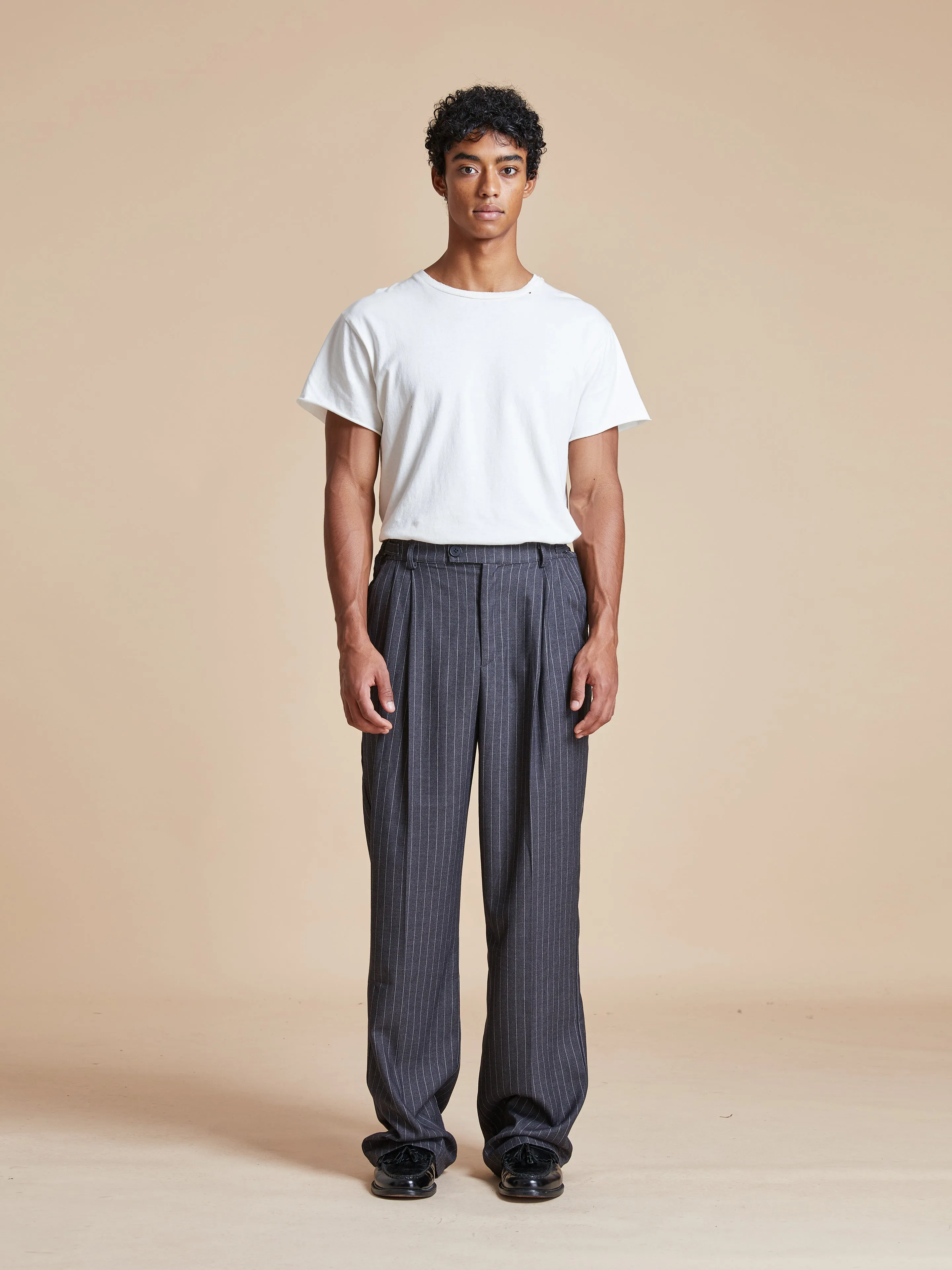 Pinstripe Pleated Trousers