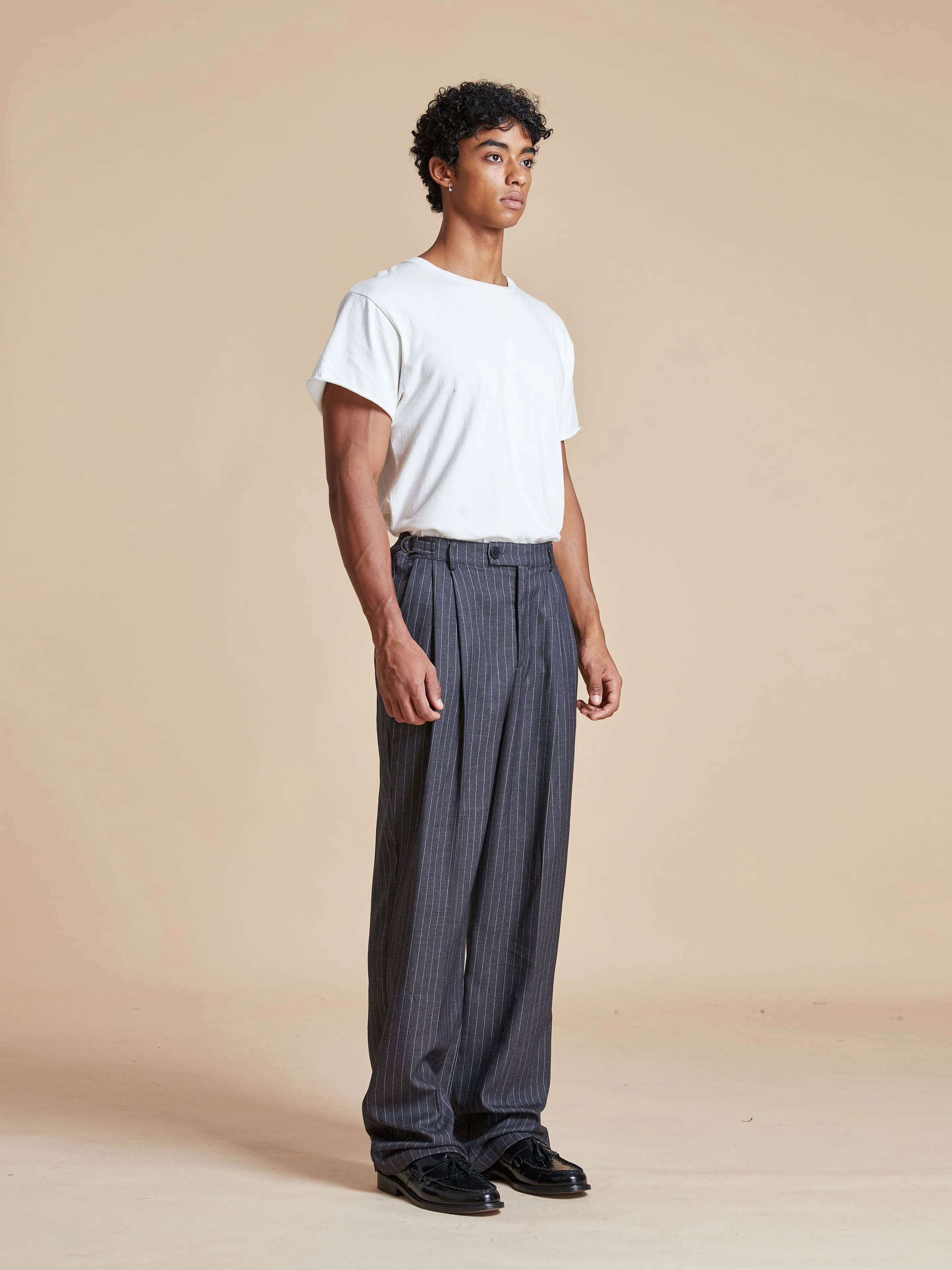 Pinstripe Pleated Trousers