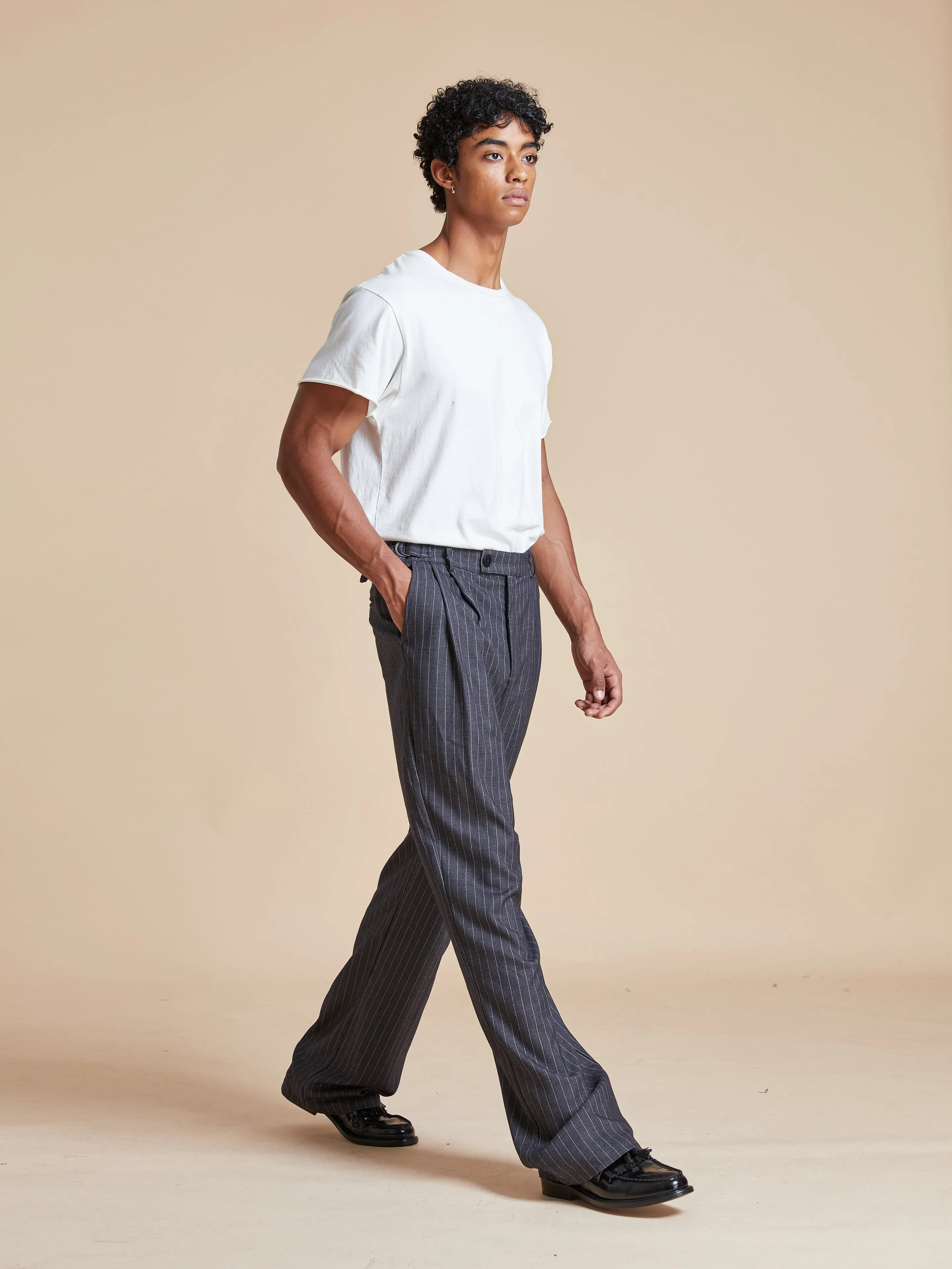 Pinstripe Pleated Trousers