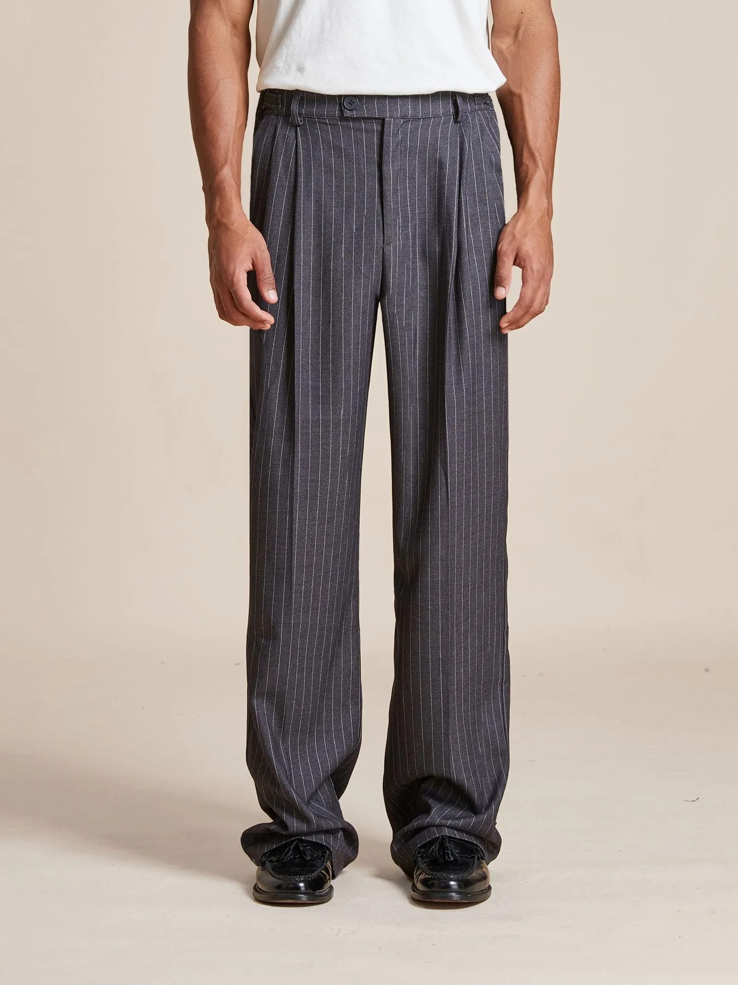 Pinstripe Pleated Trousers