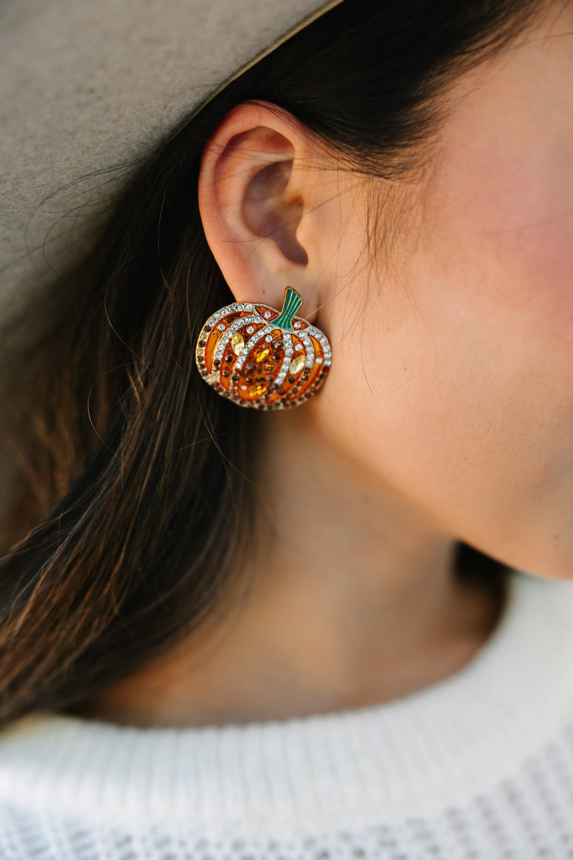 Pumpkin Rhinestone Earrings