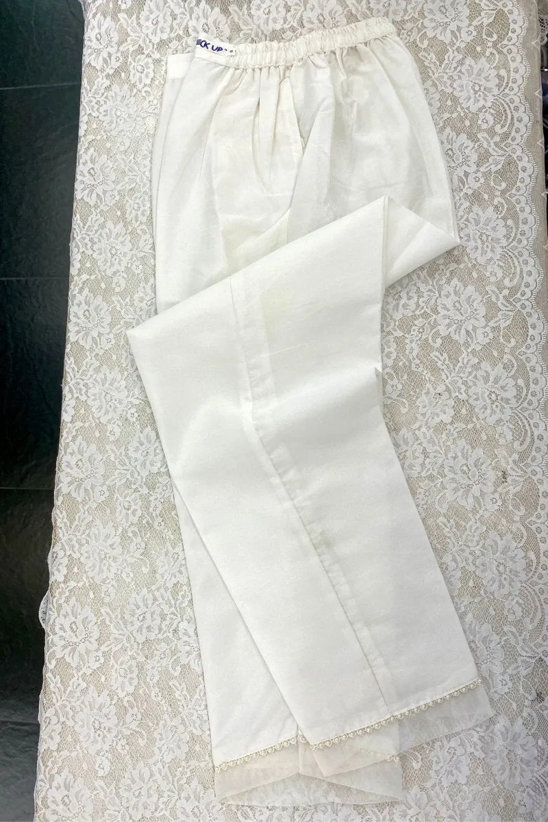 Raw Silk White Pakistani Trousers TRO69