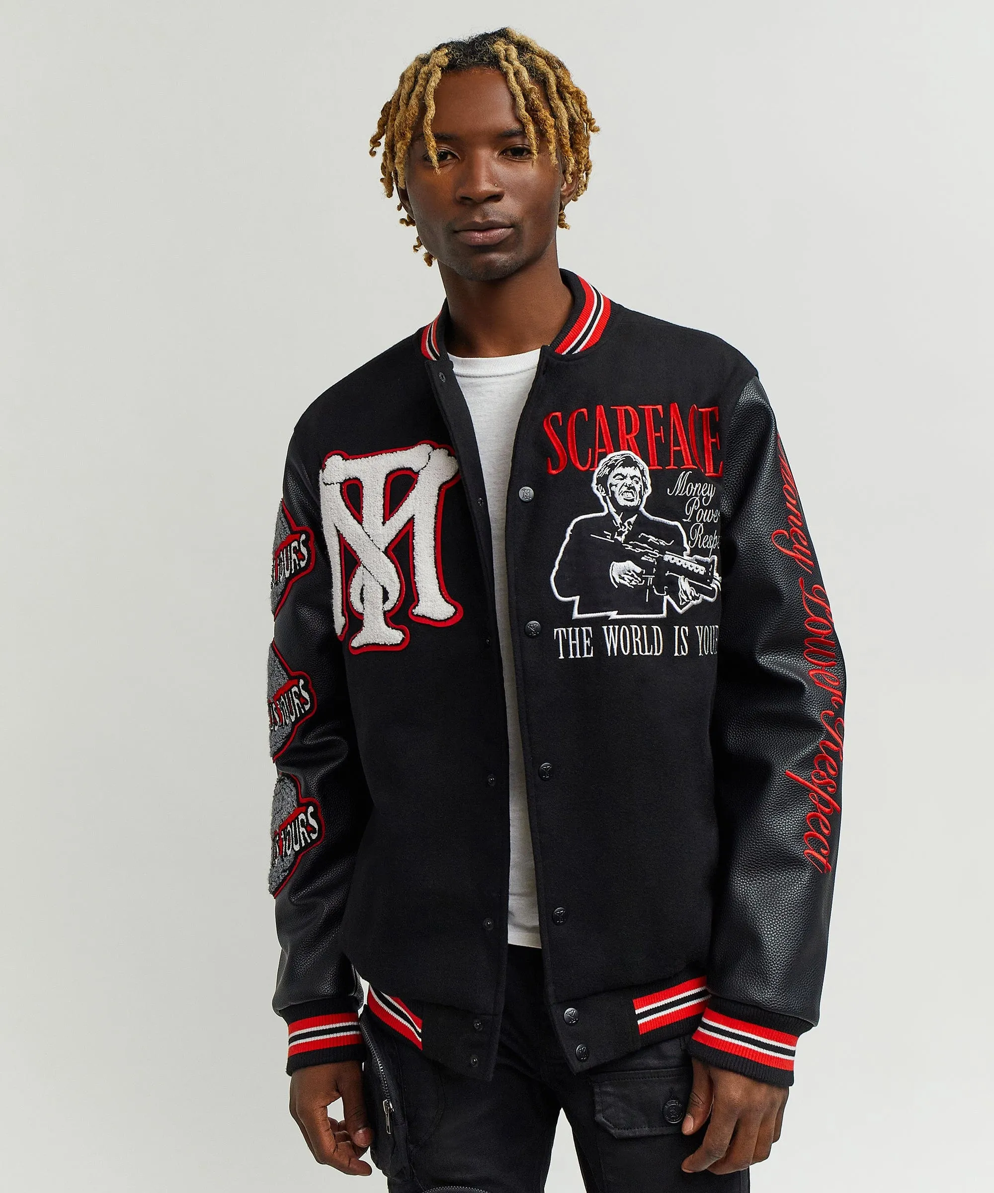 Scarface™ X Reason Collab Patched Wool Varsity Jacket - Black