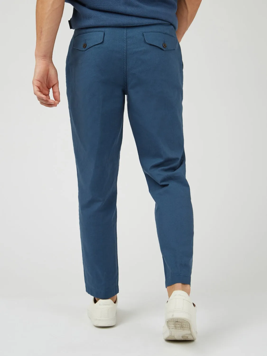 Signature Slim Taper Linen Trousers - Blue