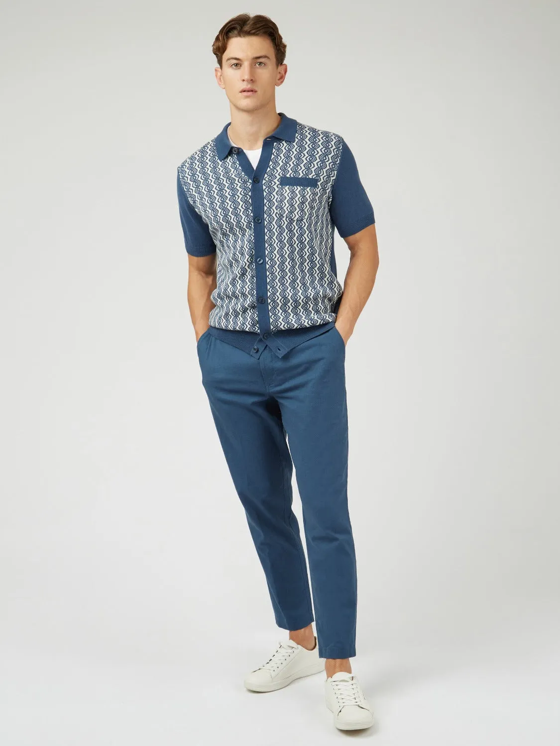 Signature Slim Taper Linen Trousers - Blue