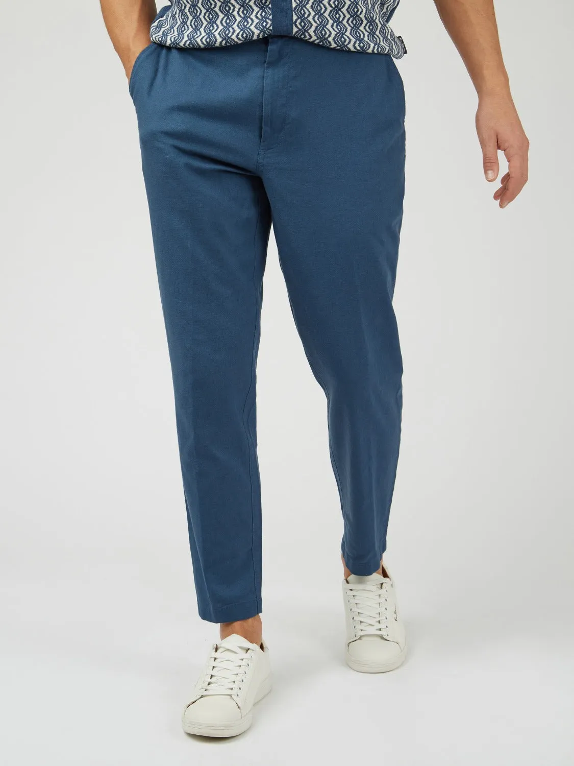 Signature Slim Taper Linen Trousers - Blue