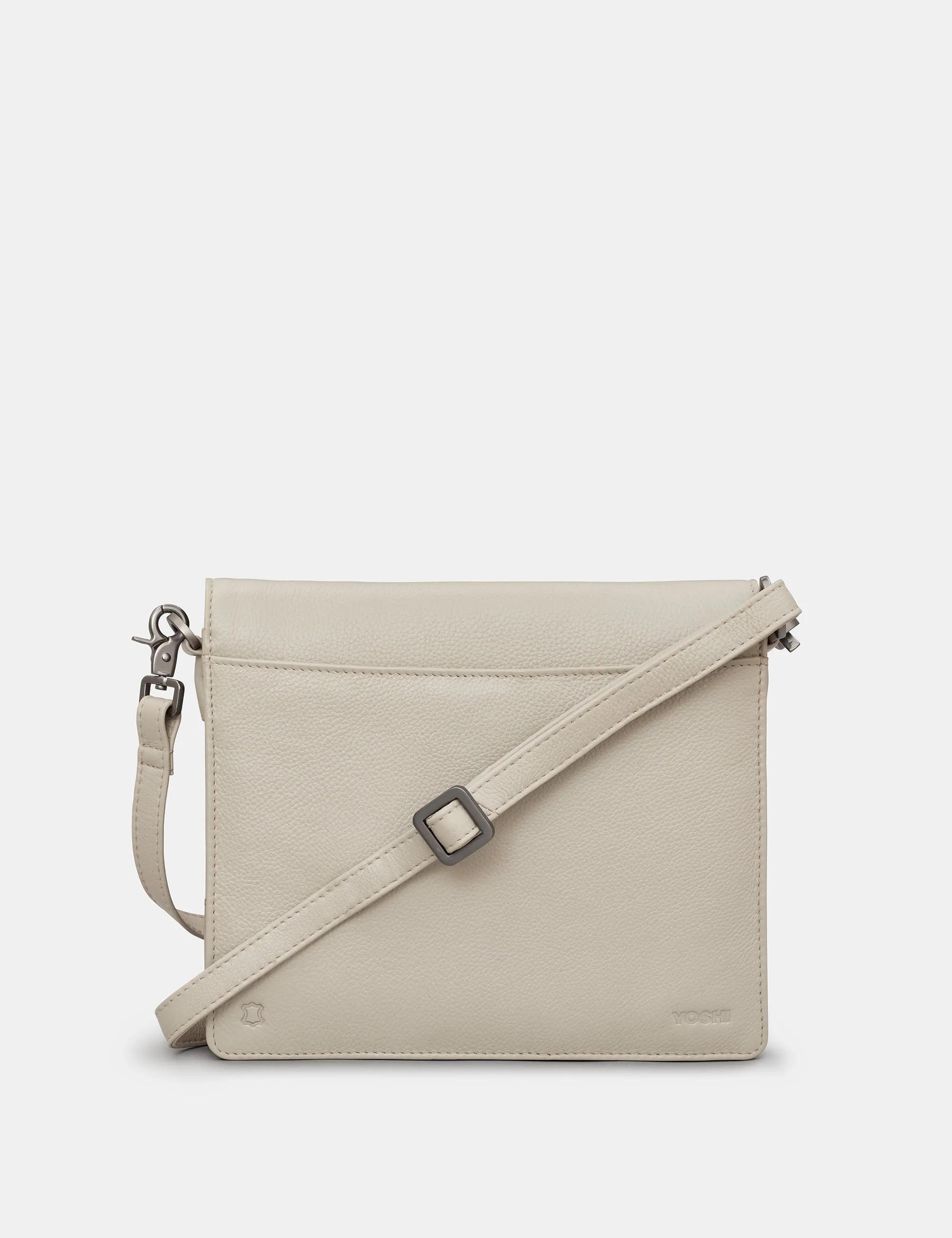 Stanton Warm Grey Leather Flap Over Cross Body Bag