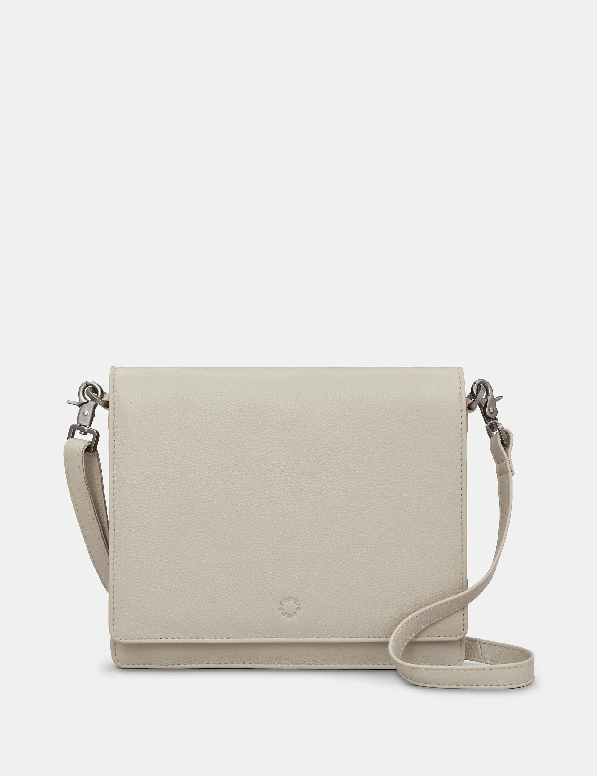 Stanton Warm Grey Leather Flap Over Cross Body Bag