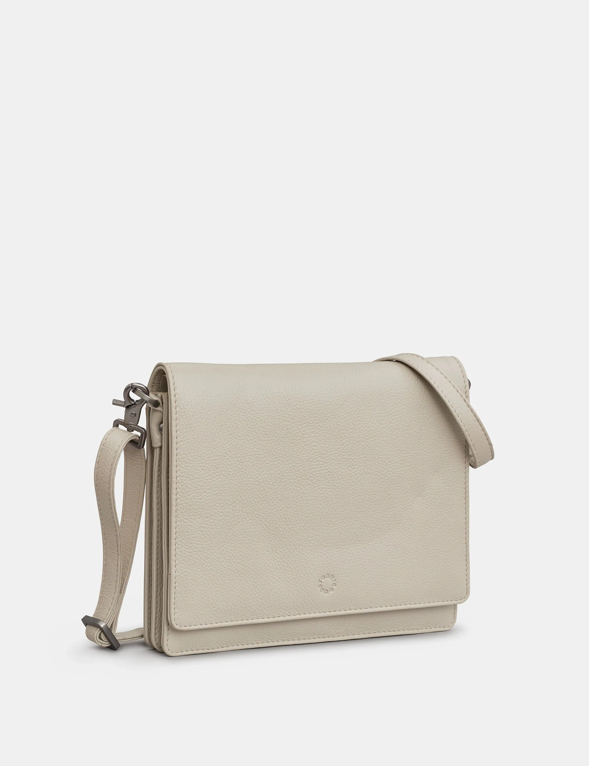 Stanton Warm Grey Leather Flap Over Cross Body Bag