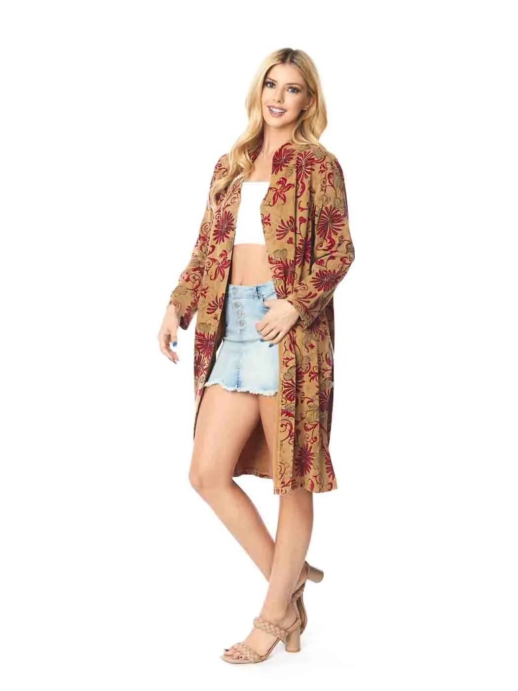 Tianello TENCEL™  Print "Asmara" Long "SELENA"  Duster Jacket-Sahara