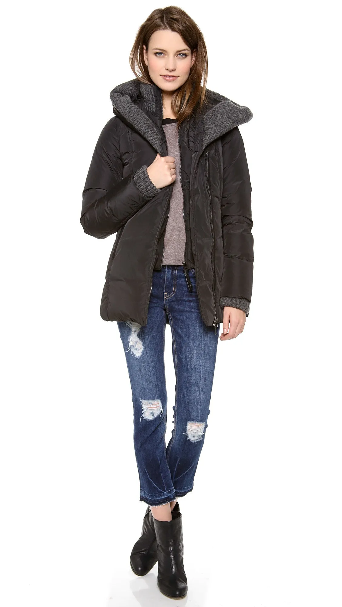 Troya Down Jacket With Knit Trim