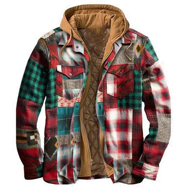 Winter Lapel Ticken Classic Plaid Warm Men Coat