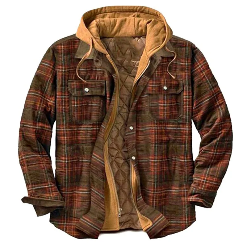 Winter Lapel Ticken Classic Plaid Warm Men Coat